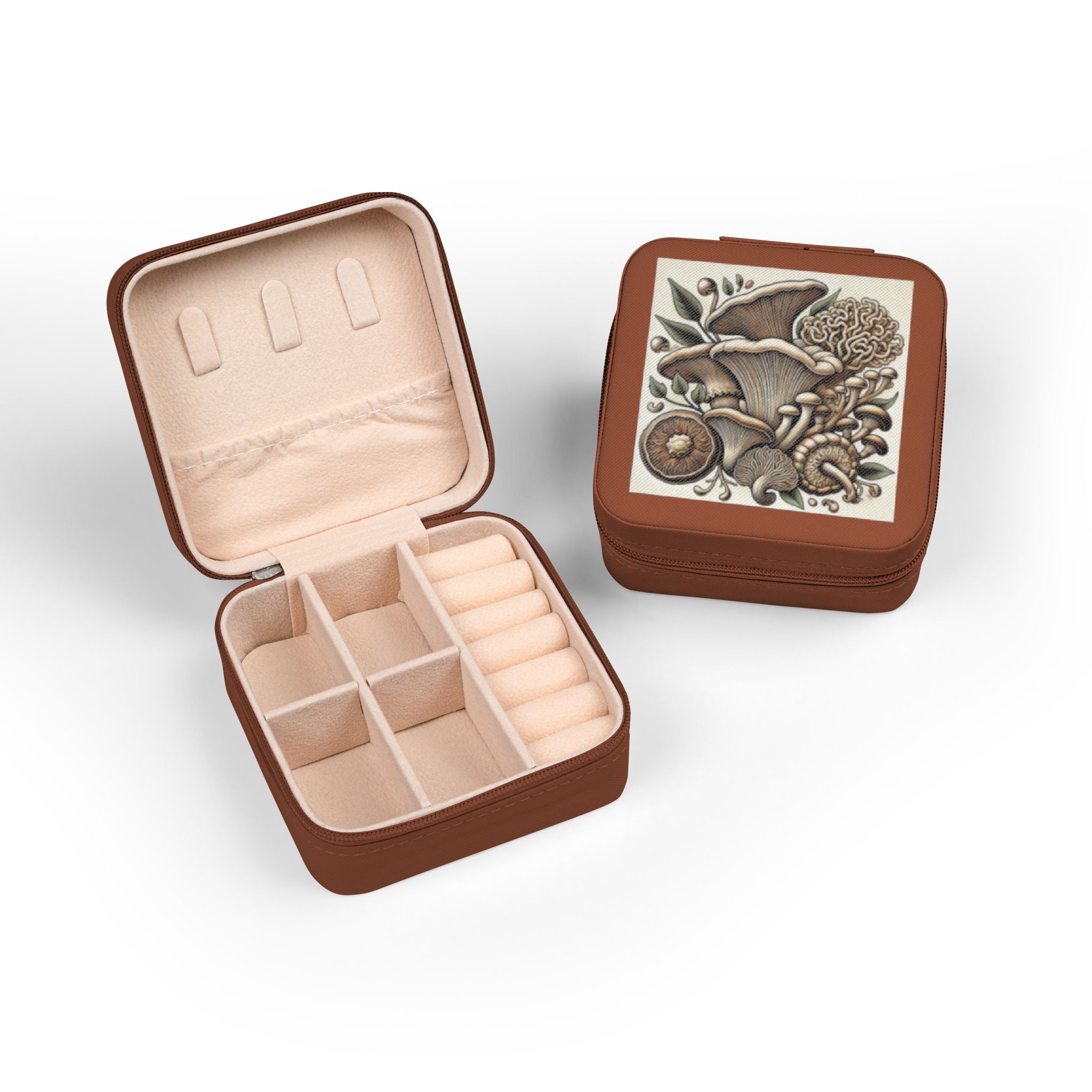 Mushroom Garden Jewelry Travel Case – Compact Velvet-Lined Organizer