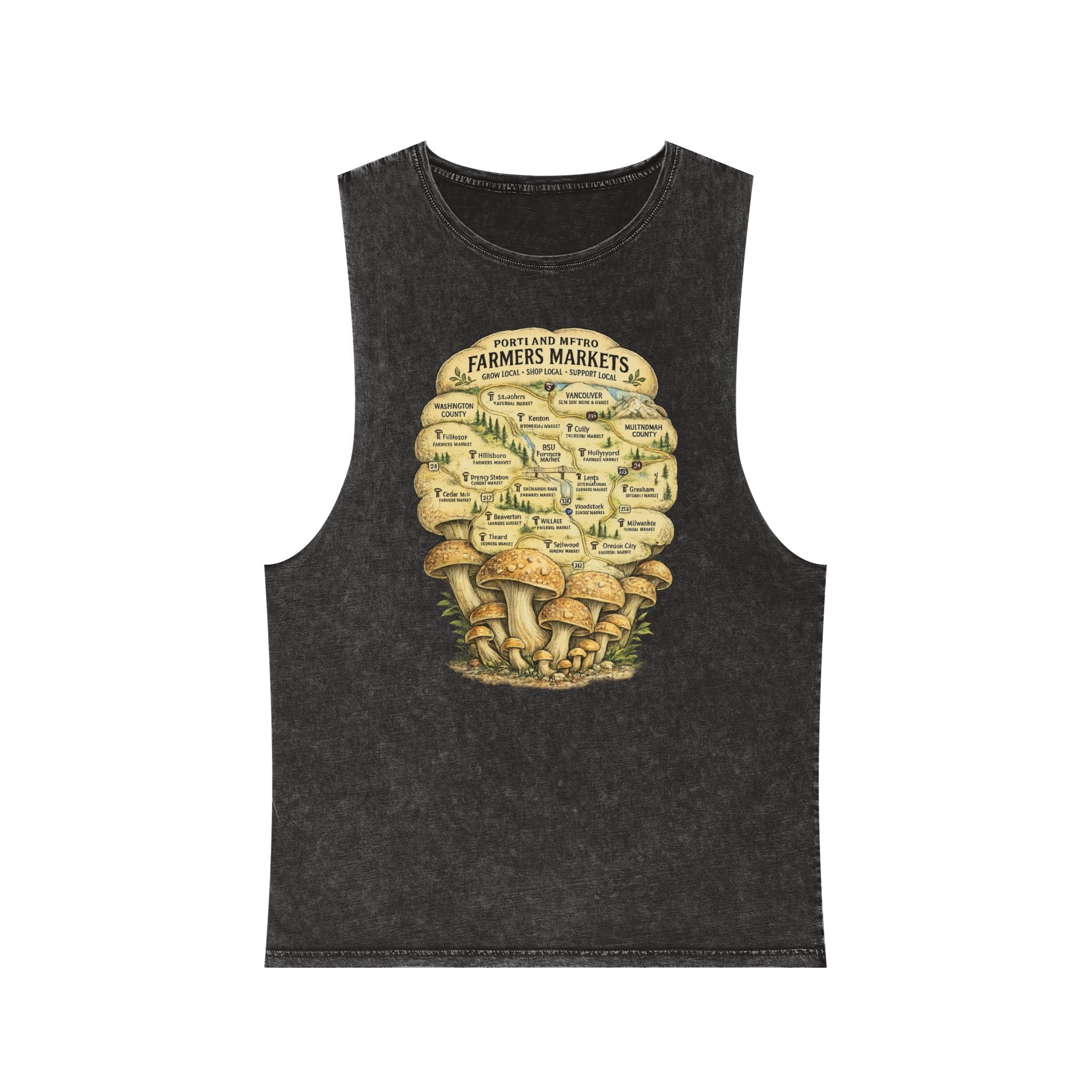 Portland Mushroom Festival Tank — Farmers Markets Map Stonewash Tank