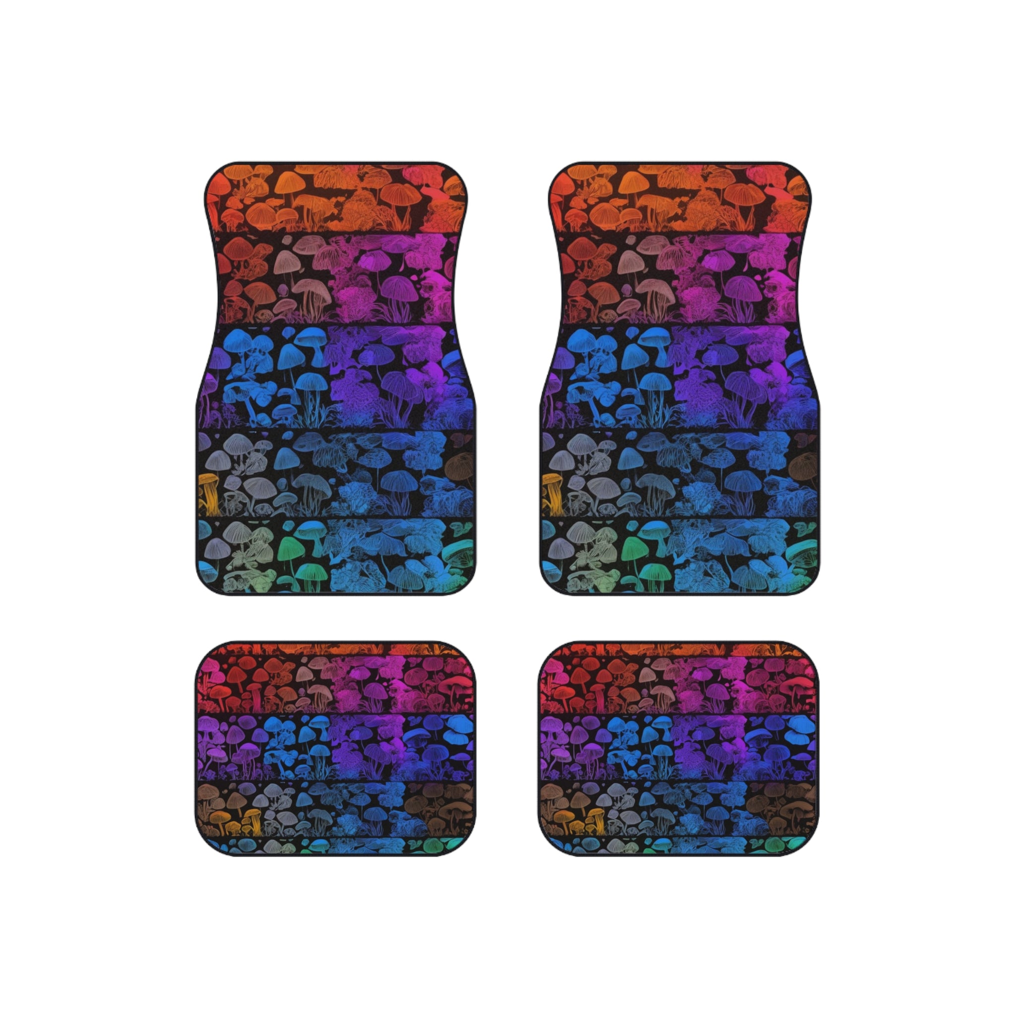 Car Mats — Rainbow Mushroom Patterned Floor Mat Set (4-Piece)