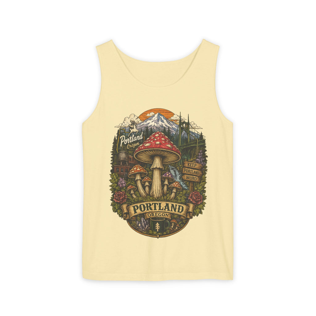 City: Portland Mushroom Tank Top — Vintage Forest Travel Graphic