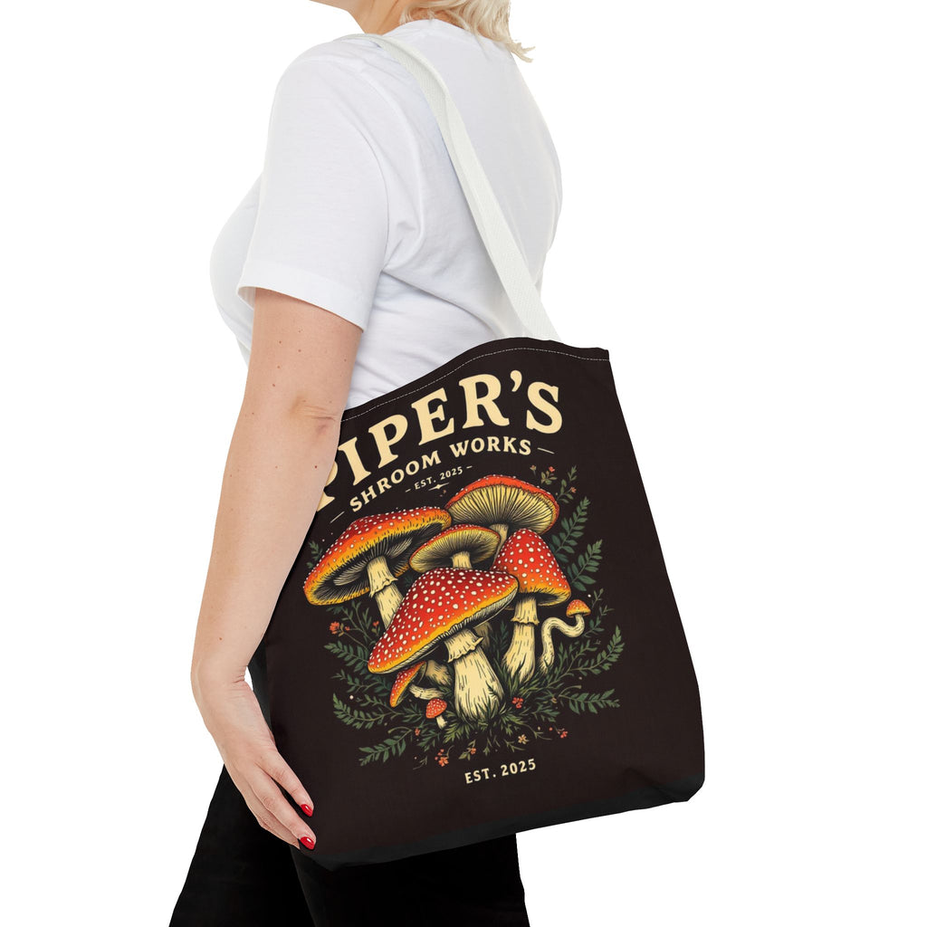 Mushroom Tote Bag — "Piper's Shroom Works" Vintage Fungi Market Shopper