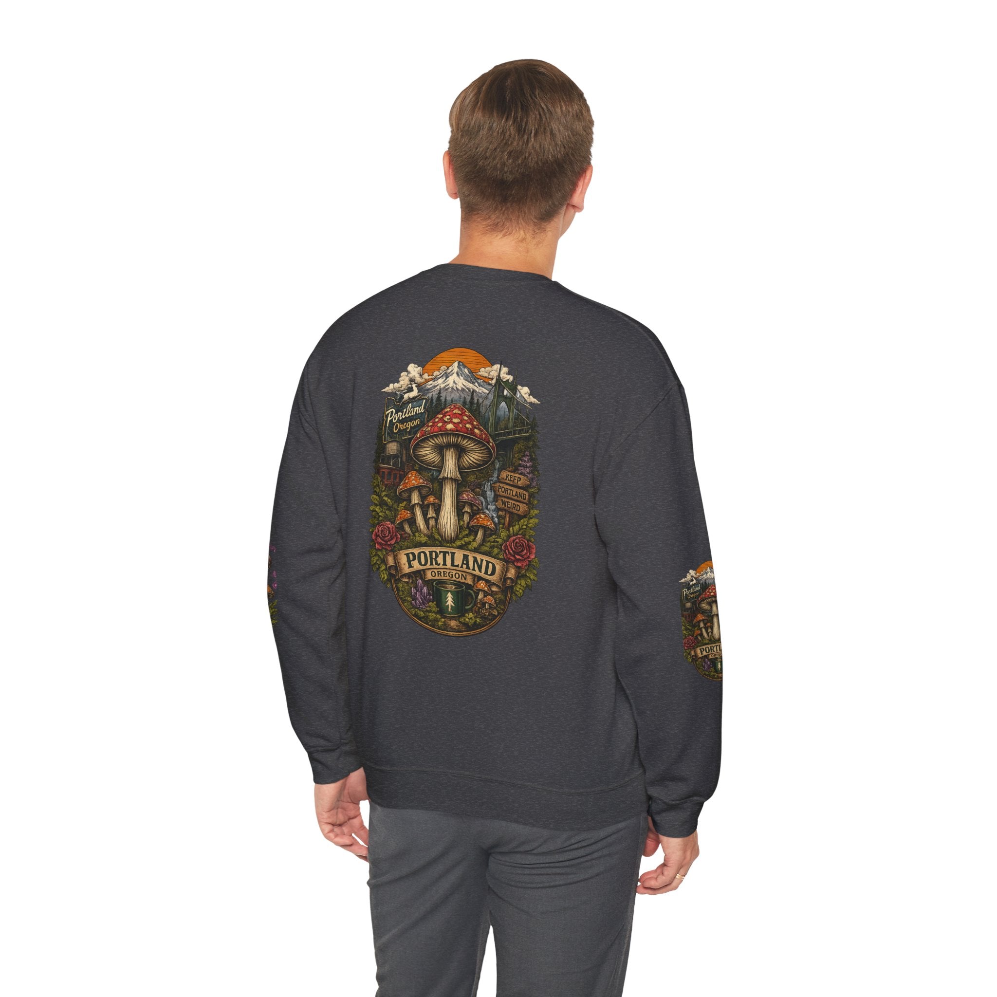City: Portland Mushroom Crewneck Sweatshirt Vintage Psychedelic Fungi Graphic