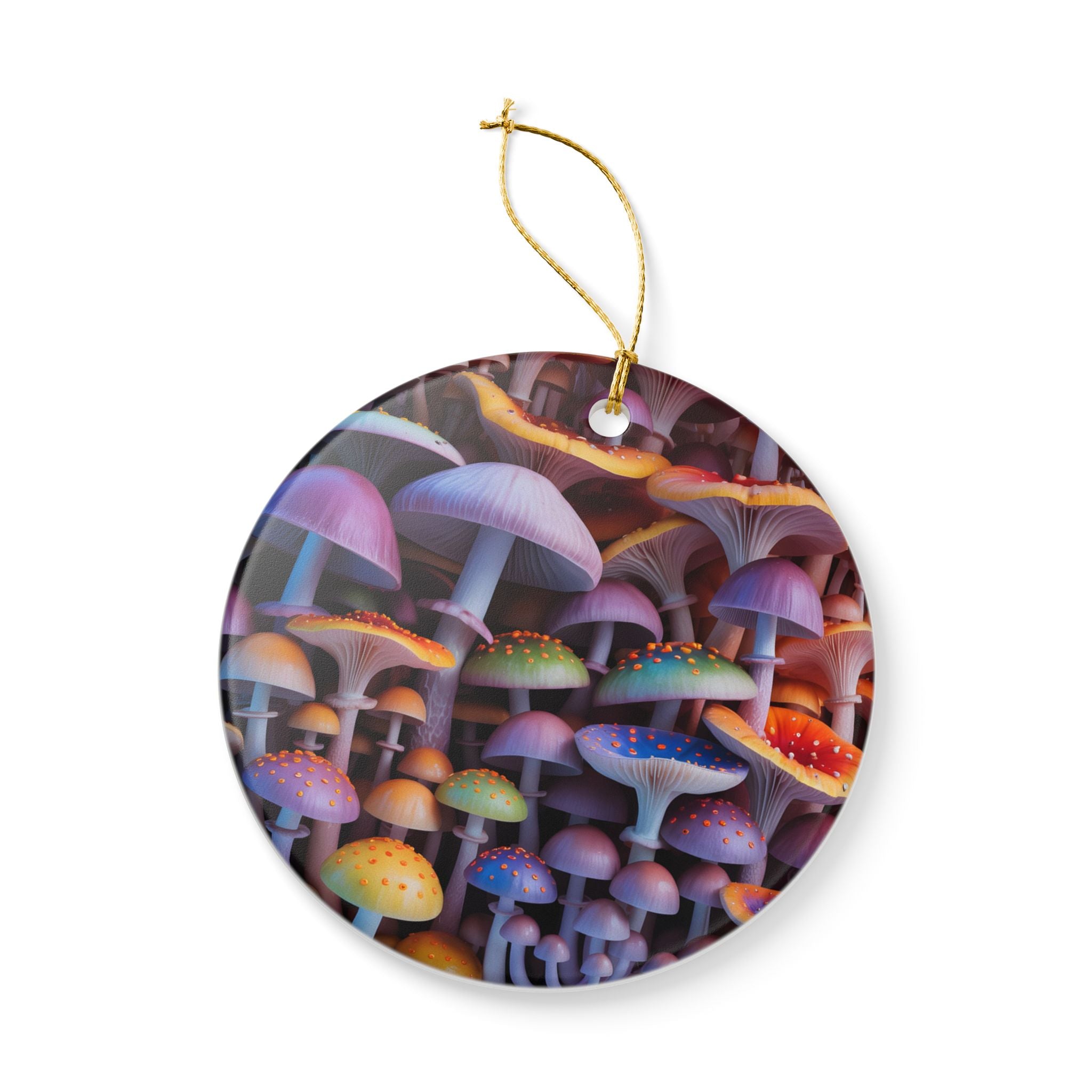 Ceramic Ornament: Heart Ceramic Ornament Colorful Psychedelic Mushroom Decoration