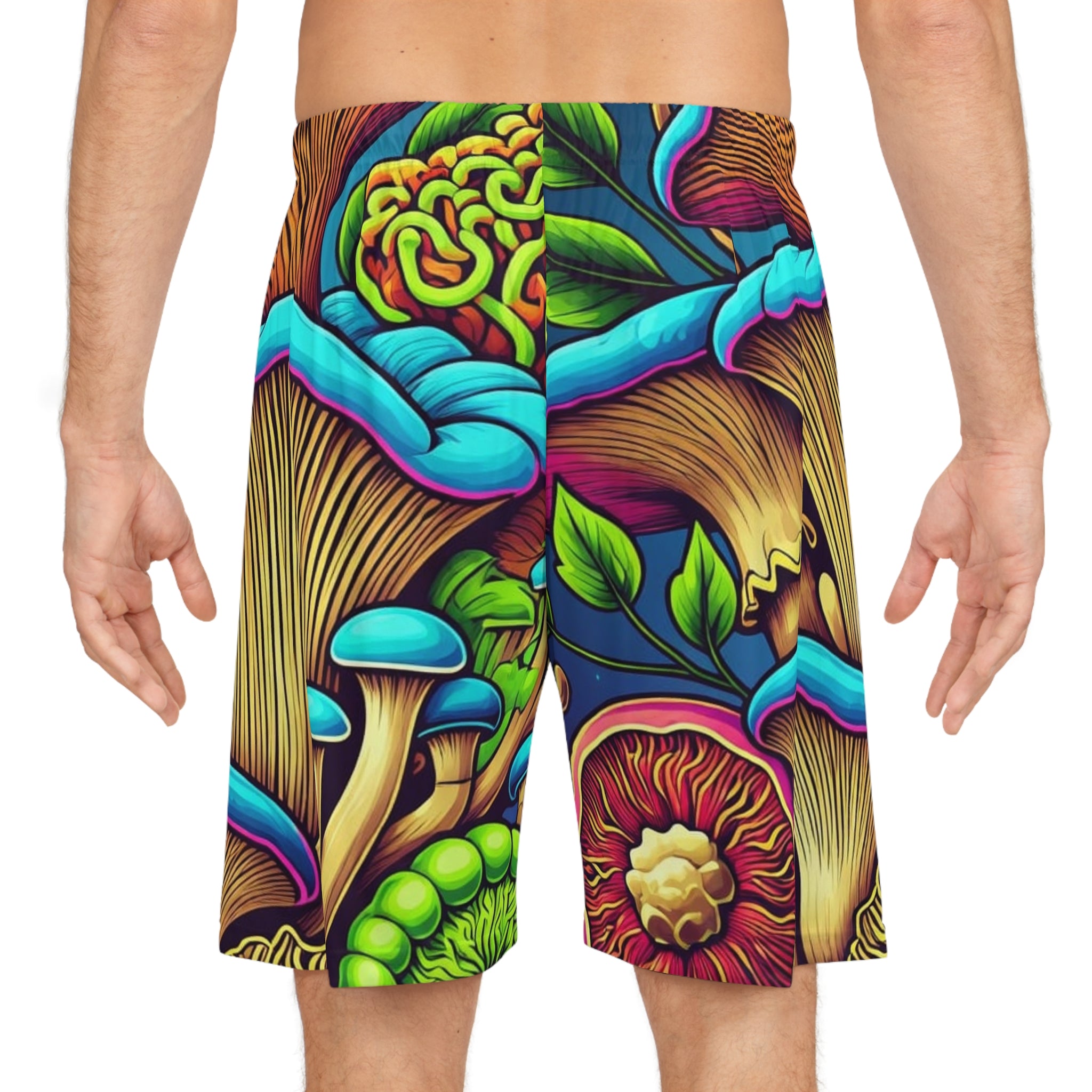 Psychedelic Mushroom Basketball Shorts — Vibrant All-Over-Print Athletic Shorts