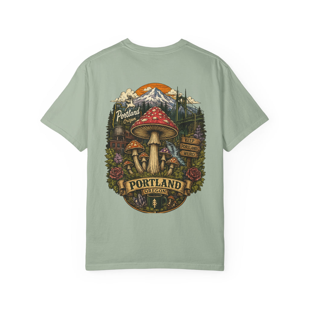 City: Portland Mushroom Graphic T-Shirt — Vintage Forest Amanita Design