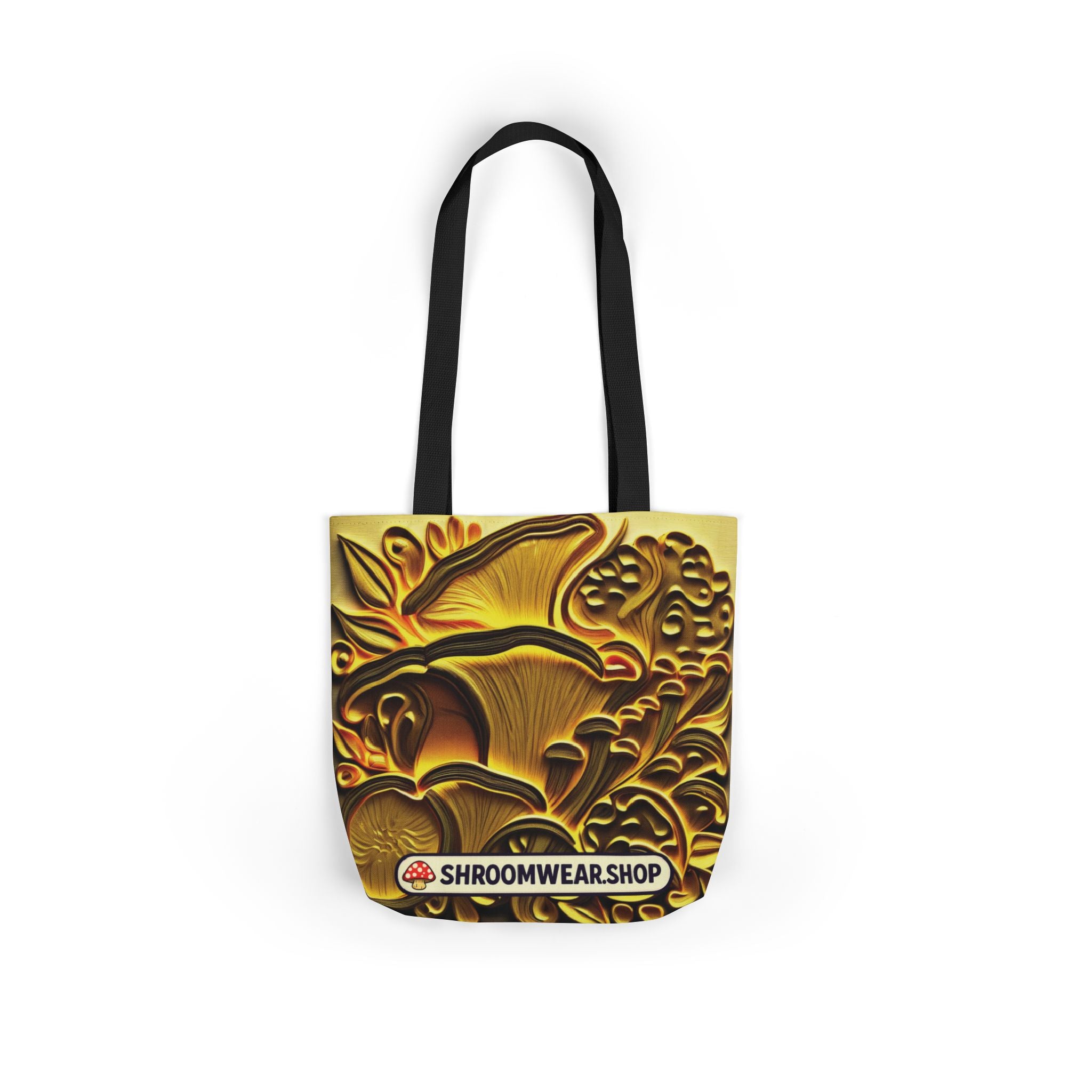 Tote Bag : Golden Mushroom Canvas Tote Bag — Psychedelic Fungi Art Tote