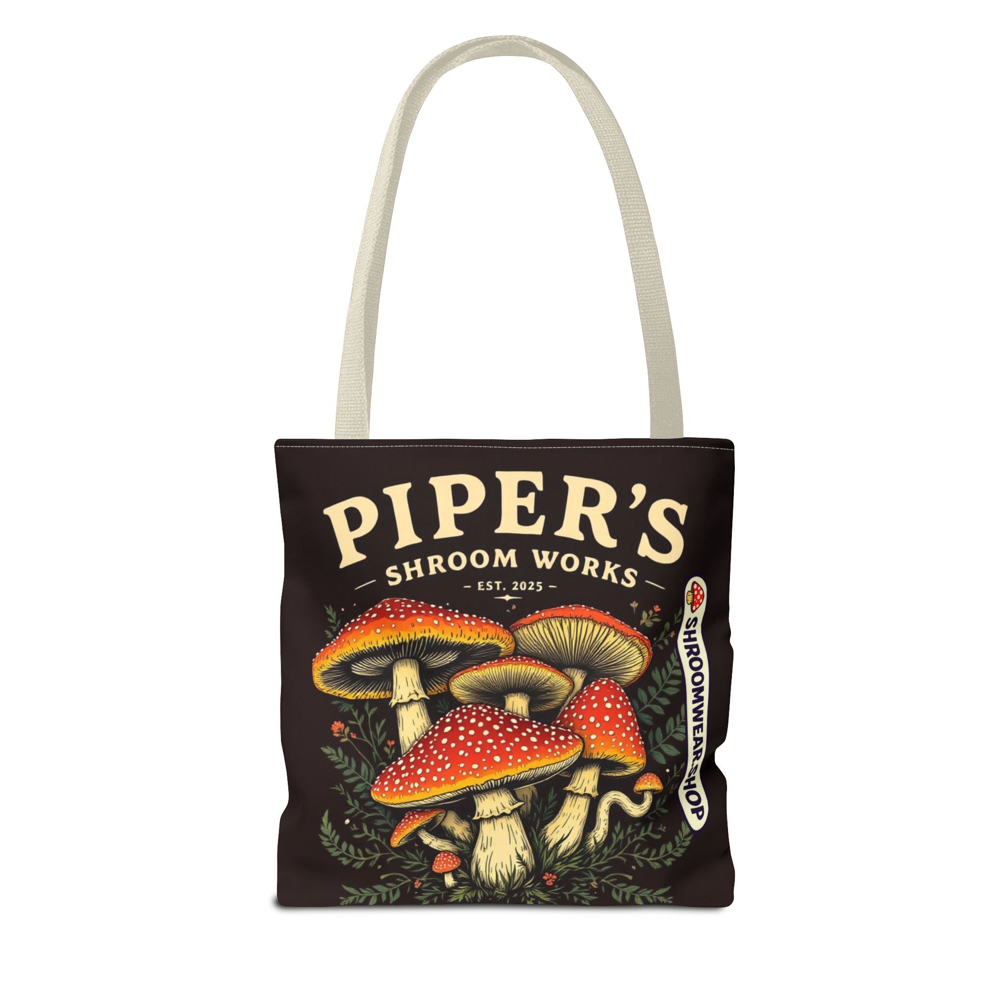 Bag: Mushroom Tote Bag — “Piper’s Shroom Works” Vintage Fungi Market Tote