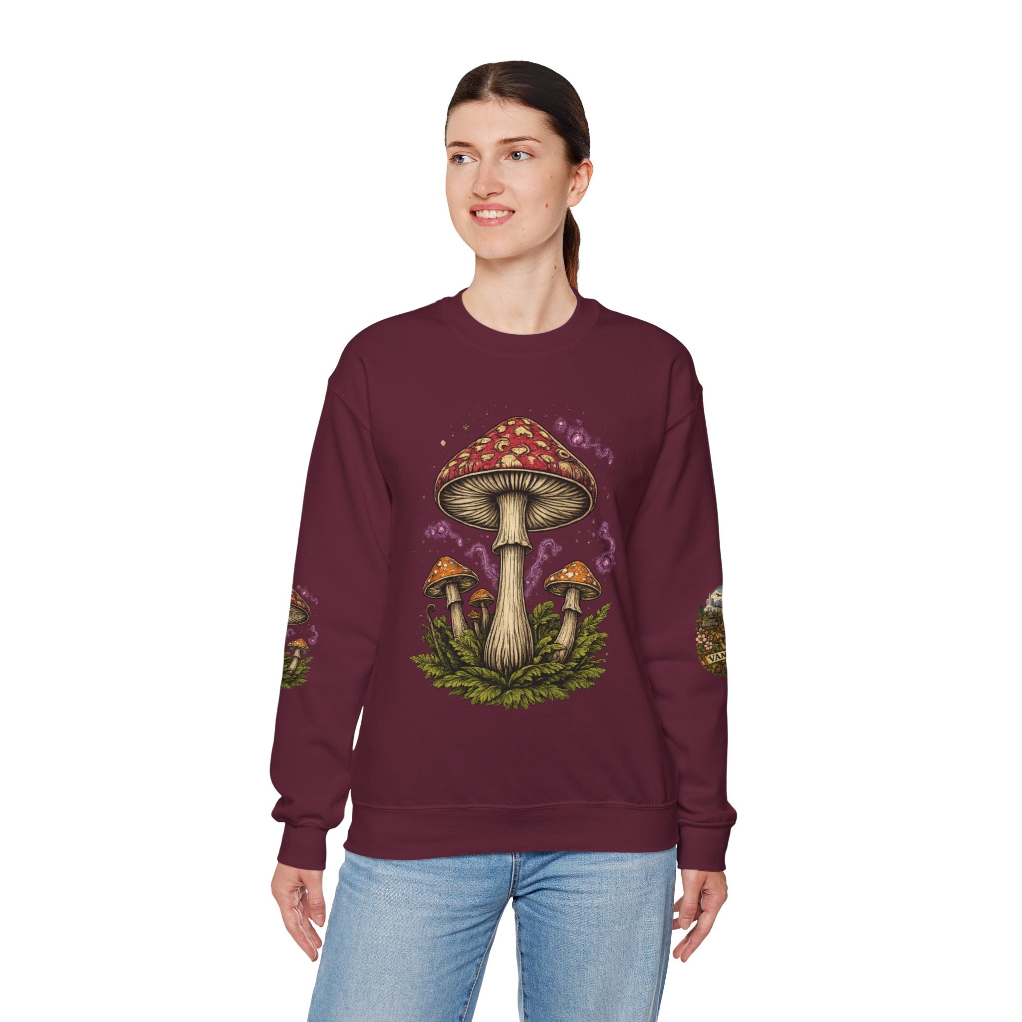 City:  Vancouver Crewneck Sweatshirt — Scenic Pacific Northwest Fungi Design