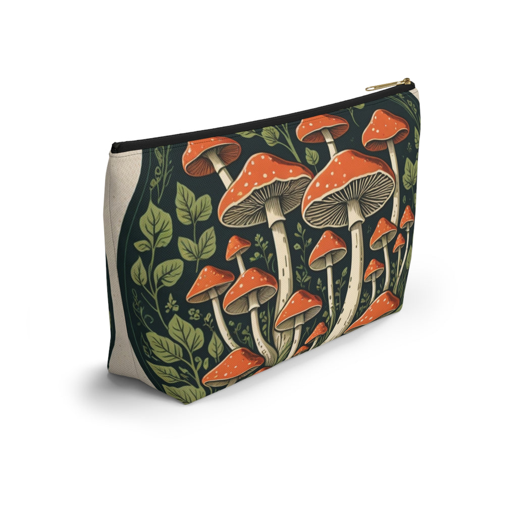 Mushroom Forest Accessory Pouch — Botanical Zip Makeup Bag
