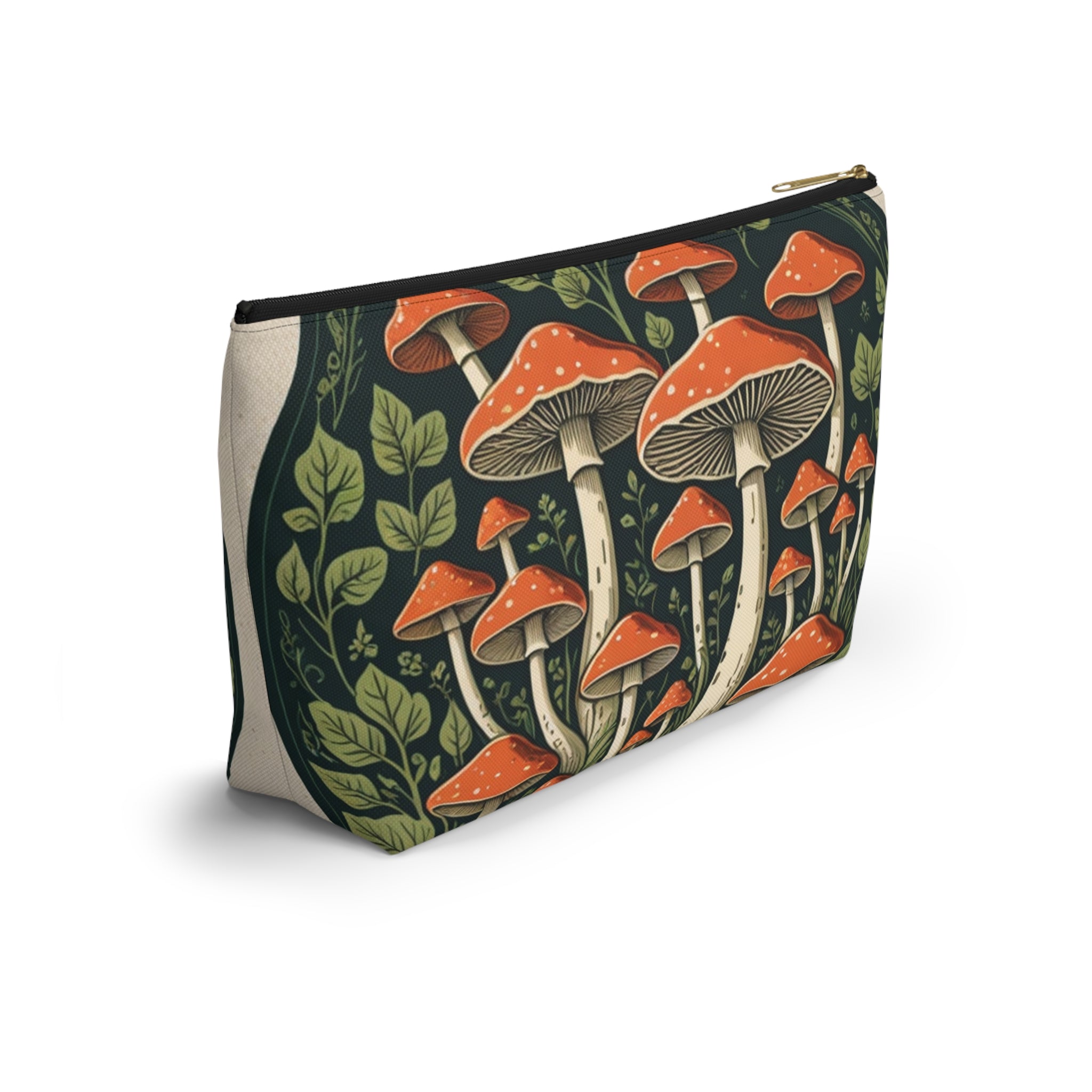 Mushroom Forest Accessory Pouch — Botanical Zip Makeup Bag