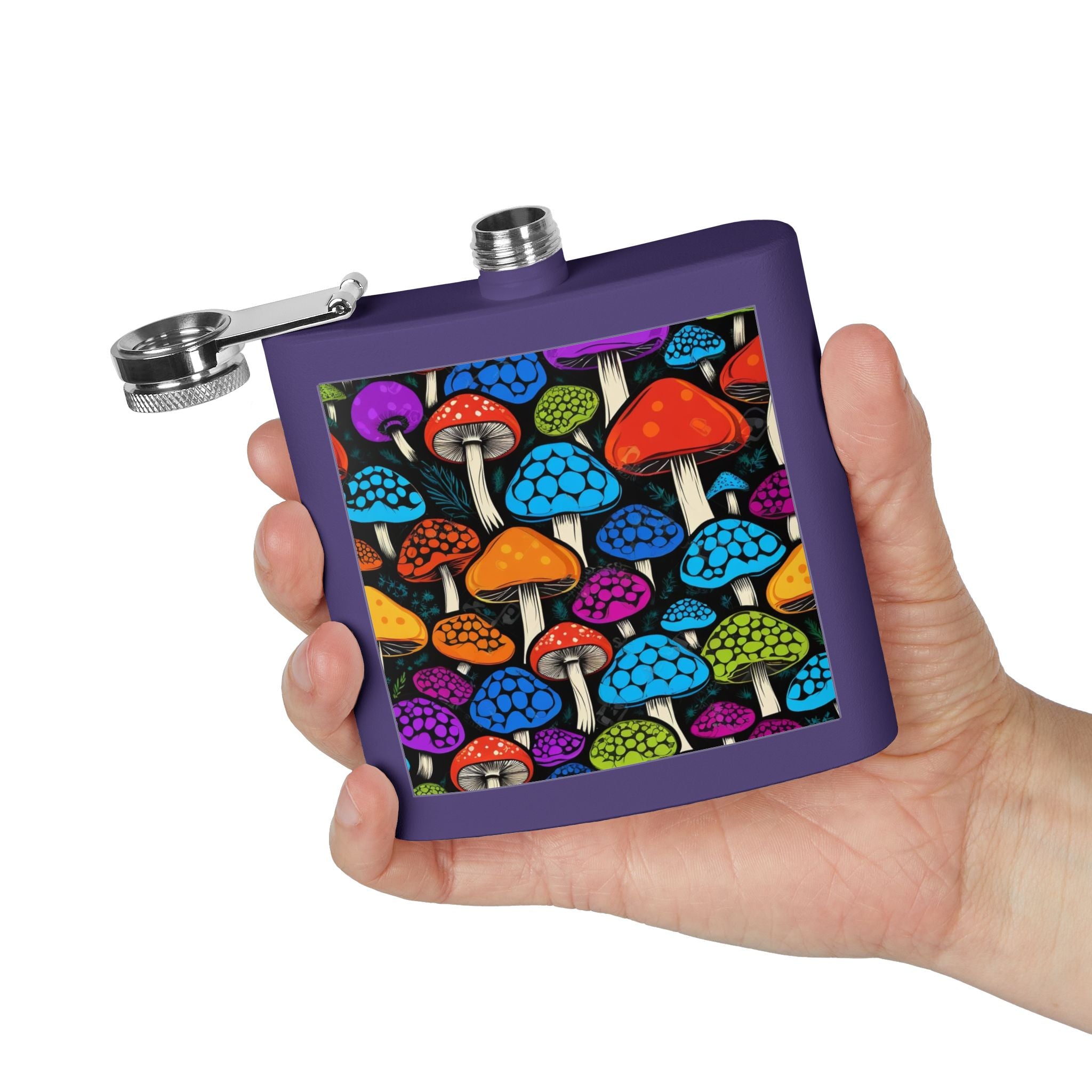 6oz Stainless Steel Flask — Colorful Psychedelic Mushroom Pattern