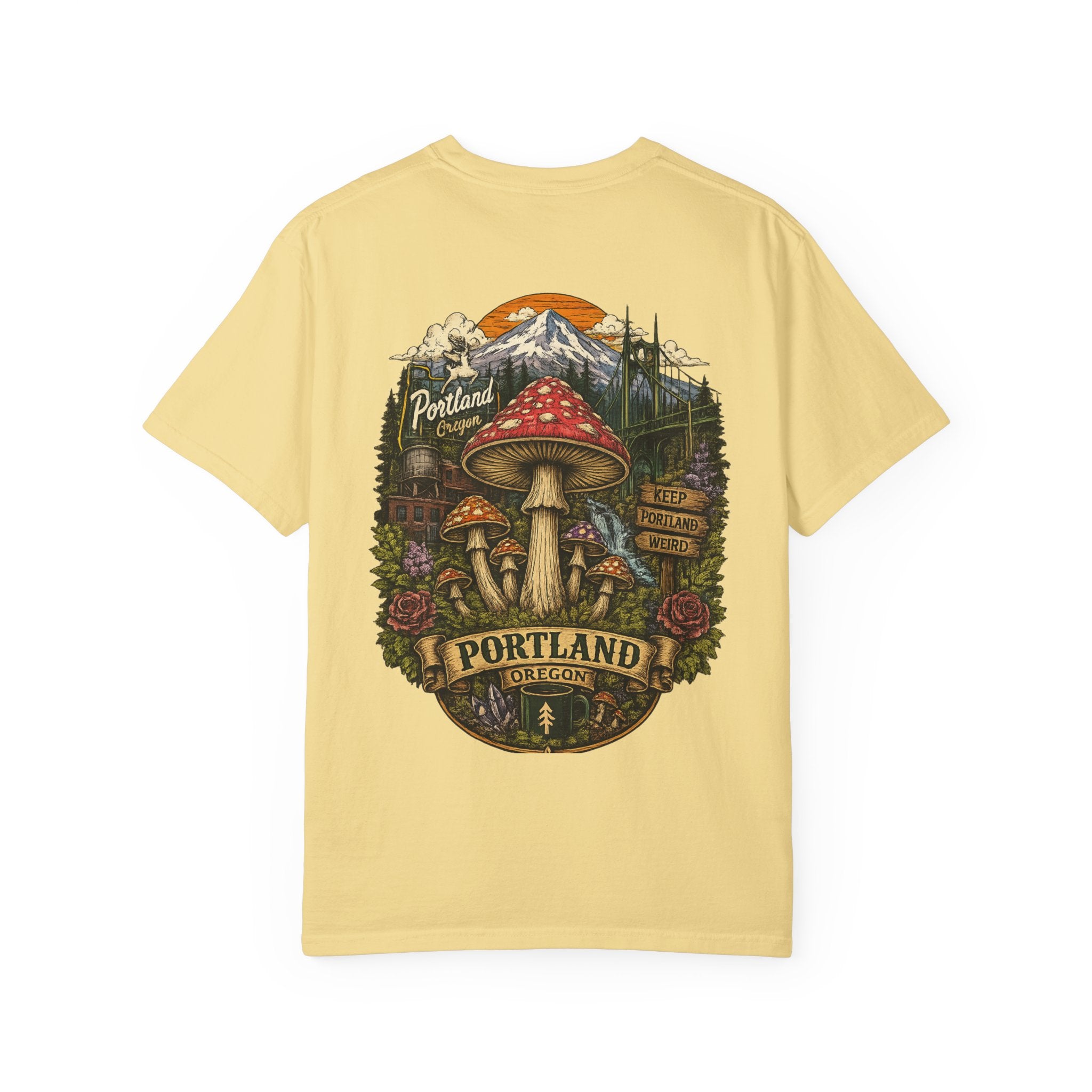 City: Portland Mushroom Graphic T-Shirt — Vintage Forest Amanita Design