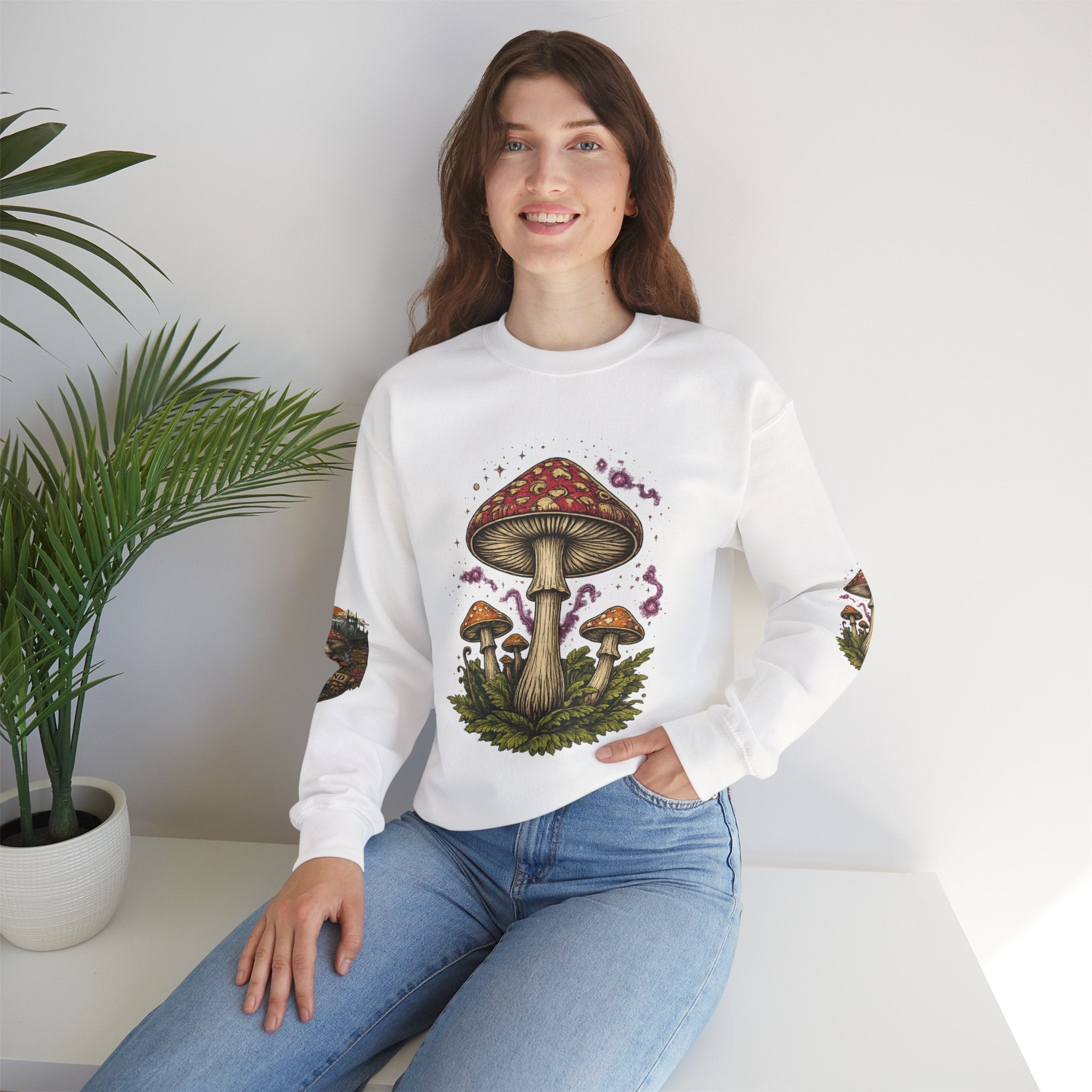 City: Portland Mushroom Crewneck Sweatshirt Vintage Psychedelic Fungi Graphic