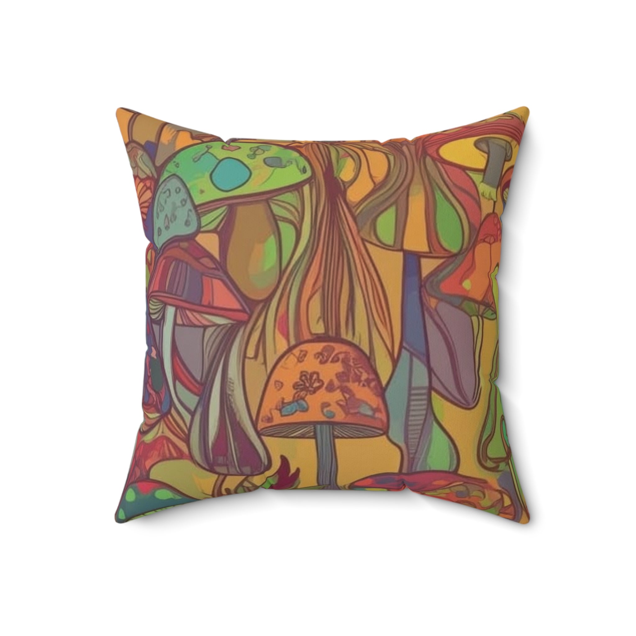 Pillow: Vibrant Mushroom Art Pillow - Boho Home Decor, Cozy Throw Cushion, Gift for Nature Lovers, Colorful Cushions for Living Room