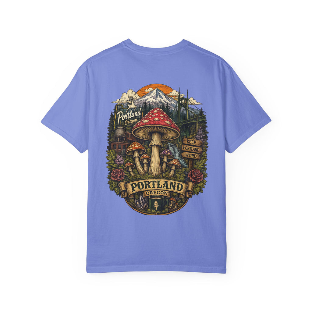 City: Portland Mushroom Graphic T-Shirt — Vintage Forest Amanita Design