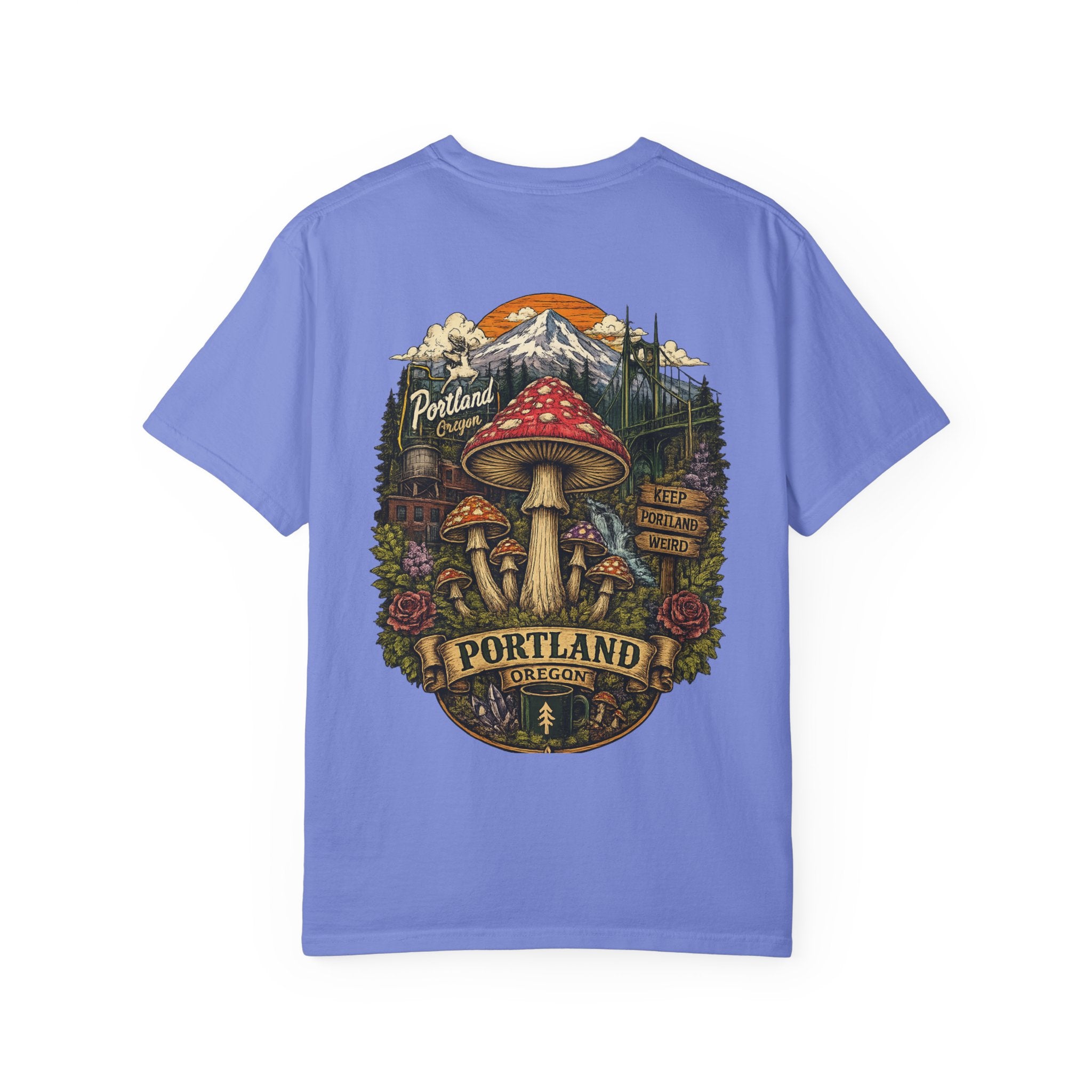 City: Portland Mushroom Graphic T-Shirt — Vintage Forest Amanita Design
