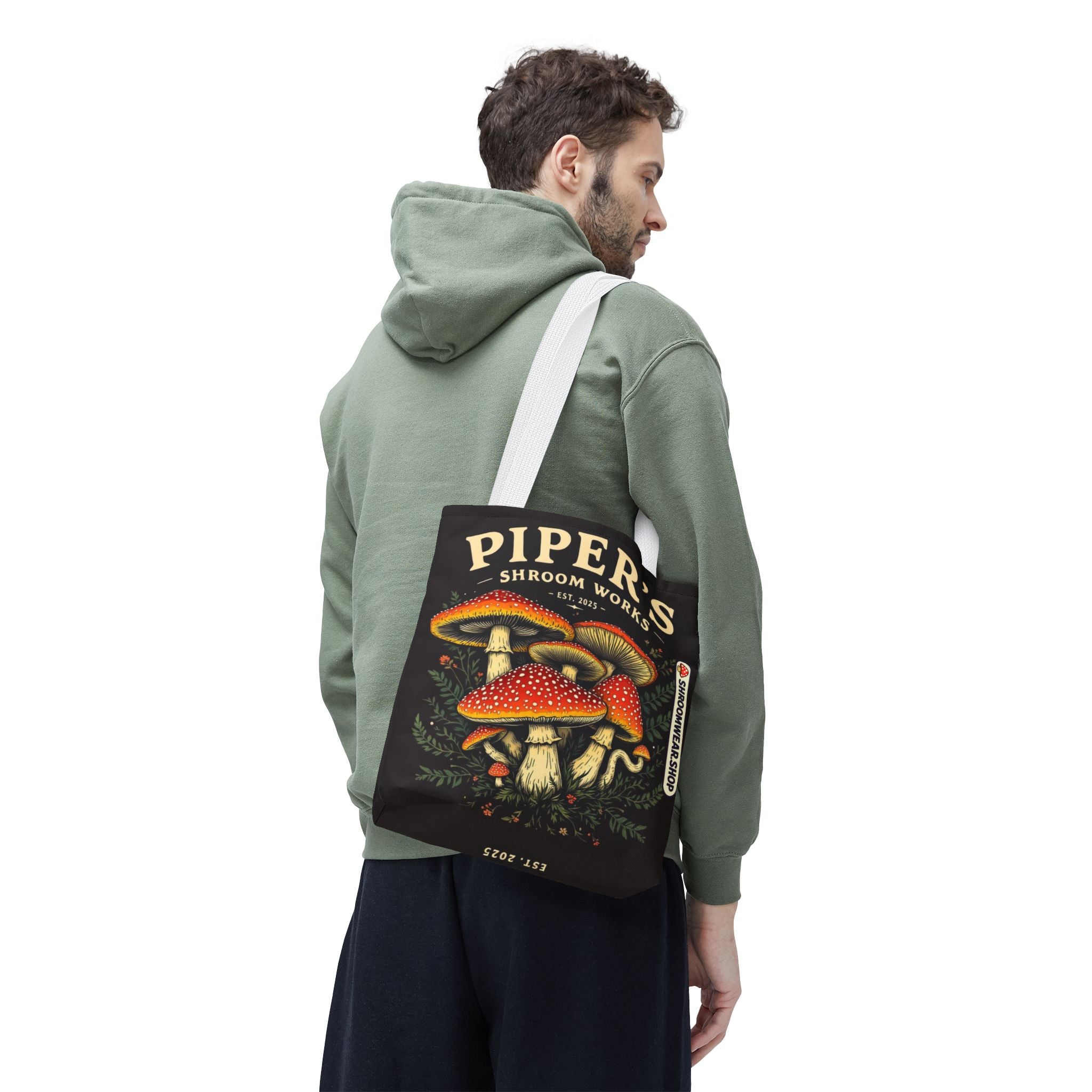 Bag: Mushroom Tote Bag — “Piper’s Shroom Works” Vintage Fungi Market Tote