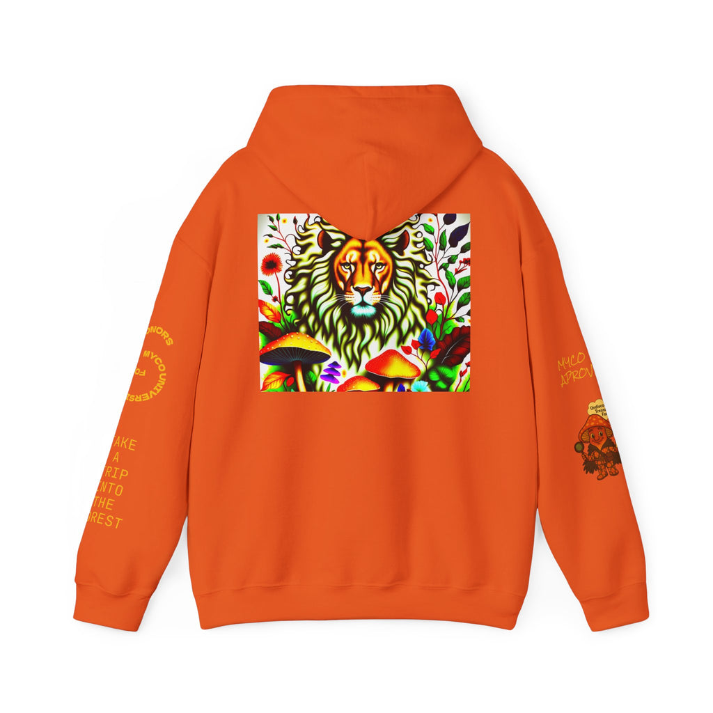 Myco University Lion & Mushroom Hoodie — Psychedelic Lion Graphic Pullover