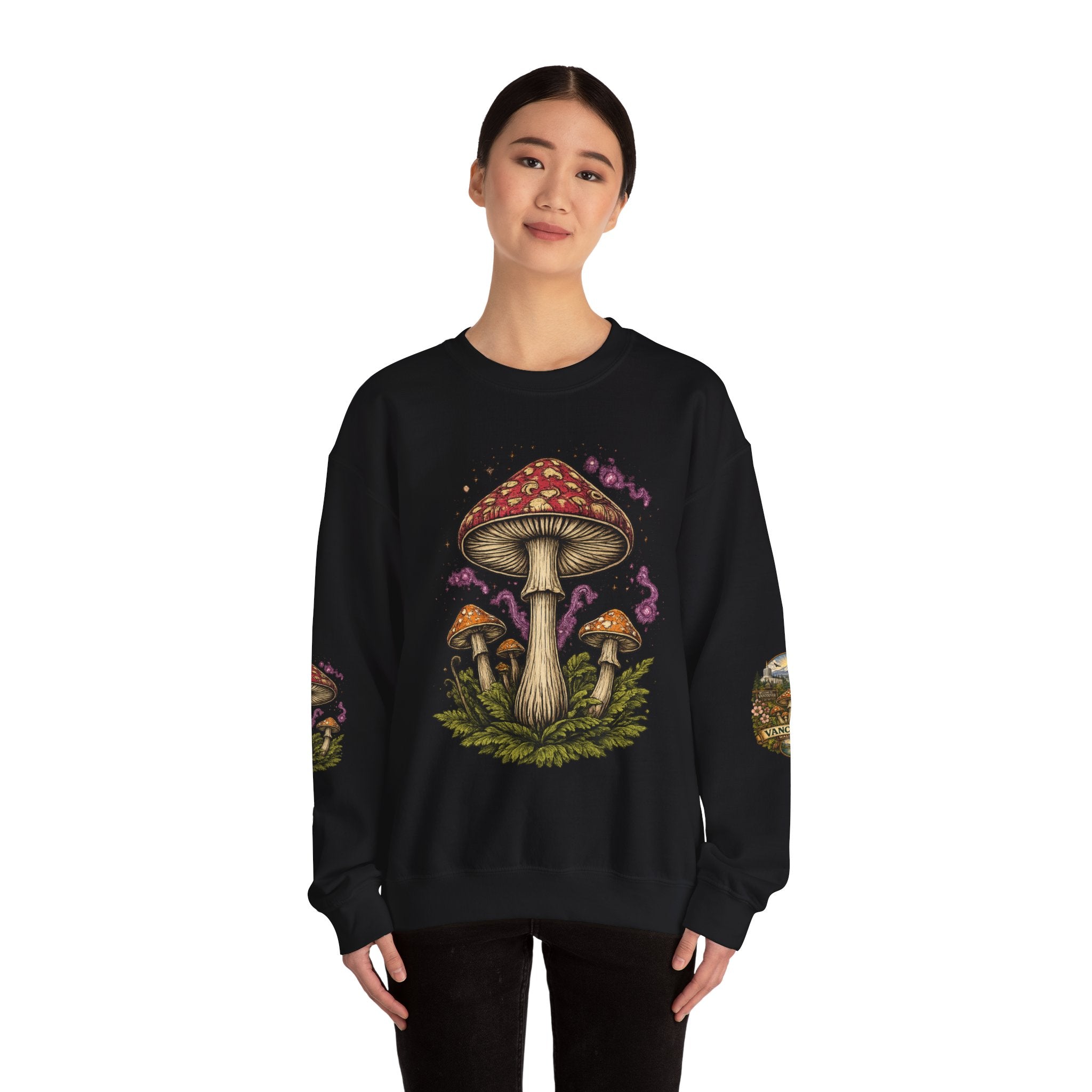 City:  Vancouver Crewneck Sweatshirt — Scenic Pacific Northwest Fungi Design