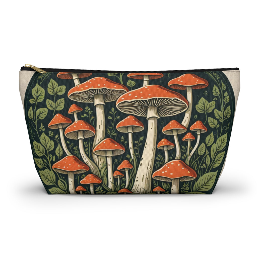 Mushroom Forest Accessory Pouch — Botanical Zip Makeup Bag