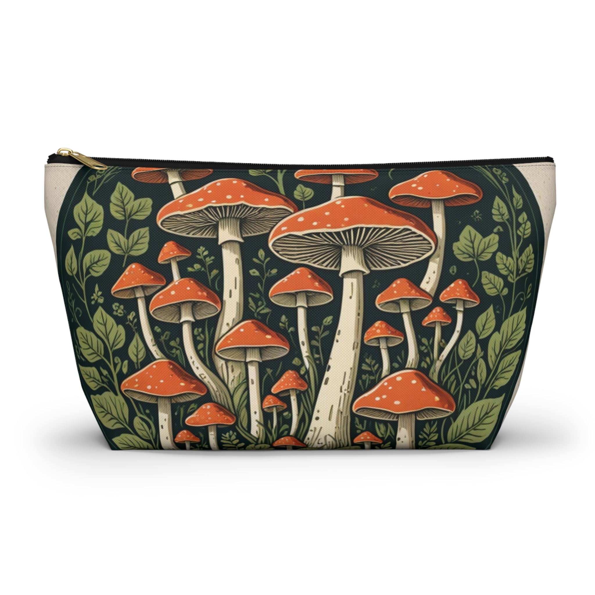 Mushroom Forest Accessory Pouch — Botanical Zip Makeup Bag