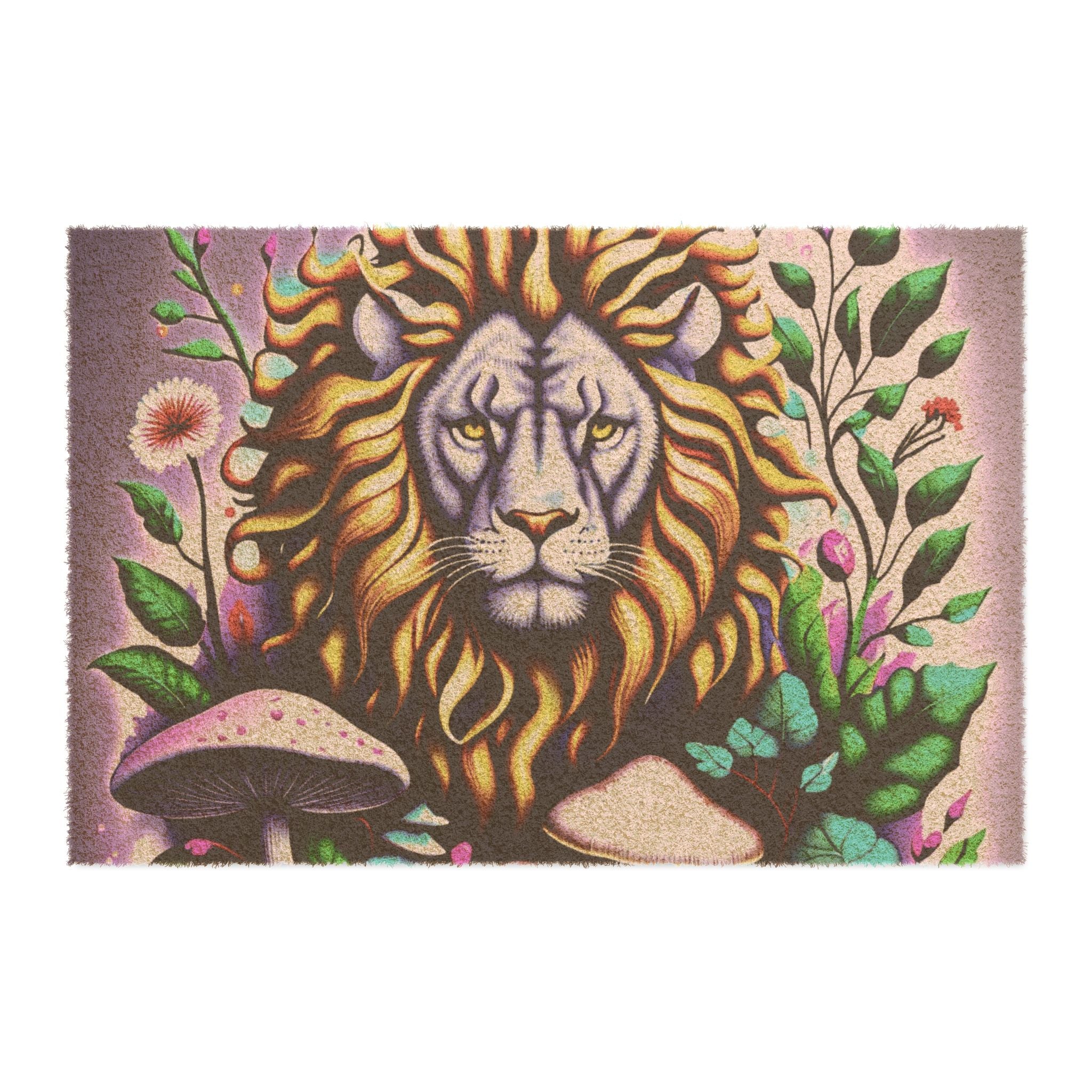 Lion Botanical Doormat — Decorative Floral Lion Welcome Mat