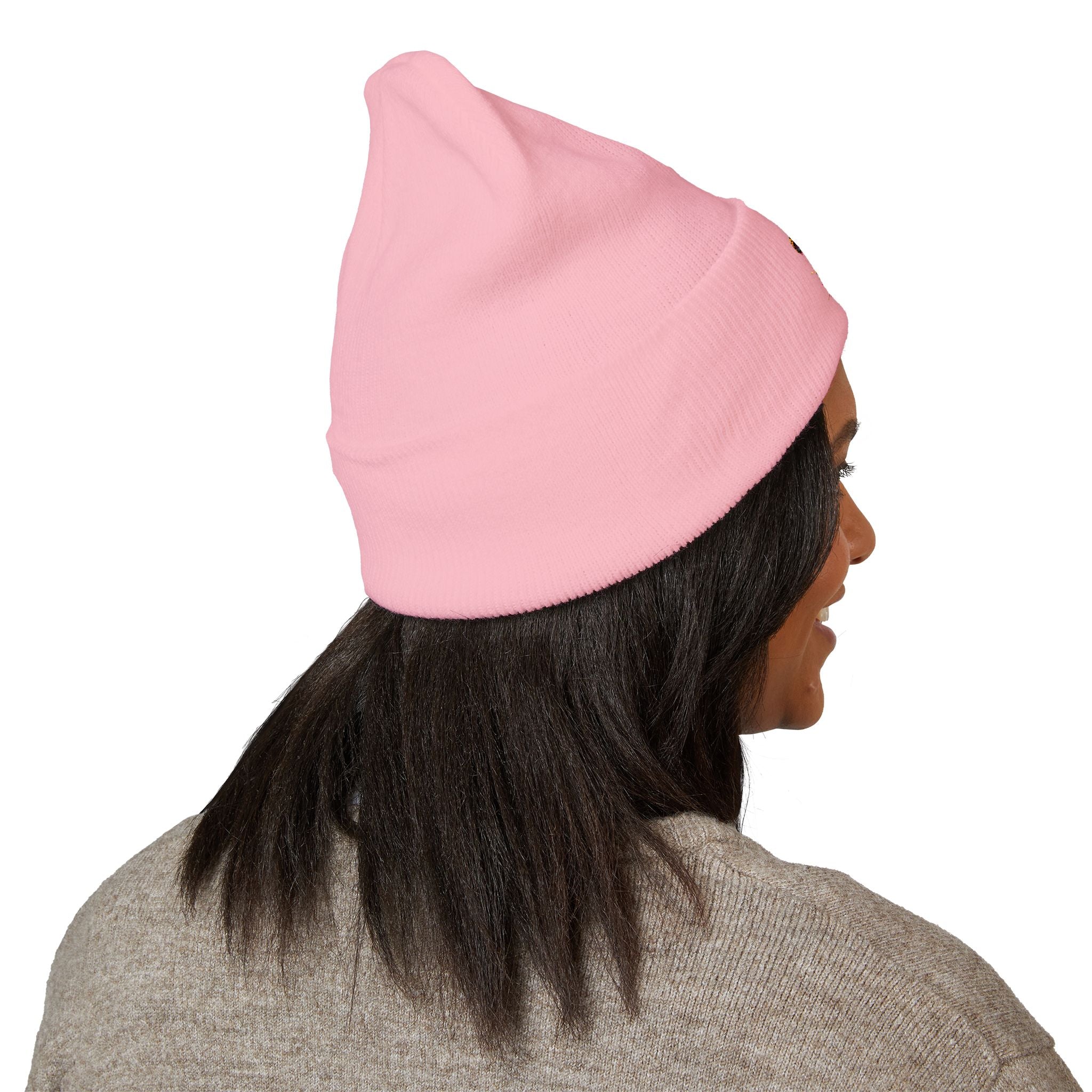 Beanie: Embroidered Colorful Mushroom Beanie — Cute Cuffed Knit Hat