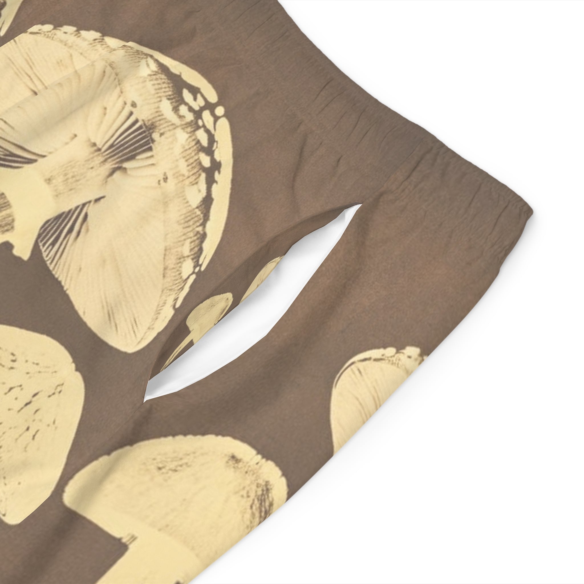 Mushroom Print Board Shorts — Vintage Botanical Surf Trunks