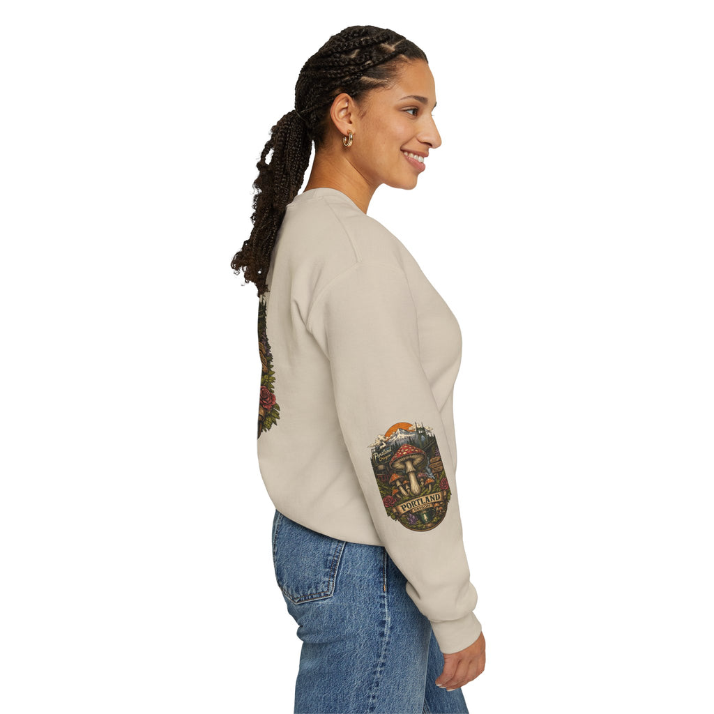 City: Portland Mushroom Crewneck Sweatshirt Vintage Psychedelic Fungi Graphic