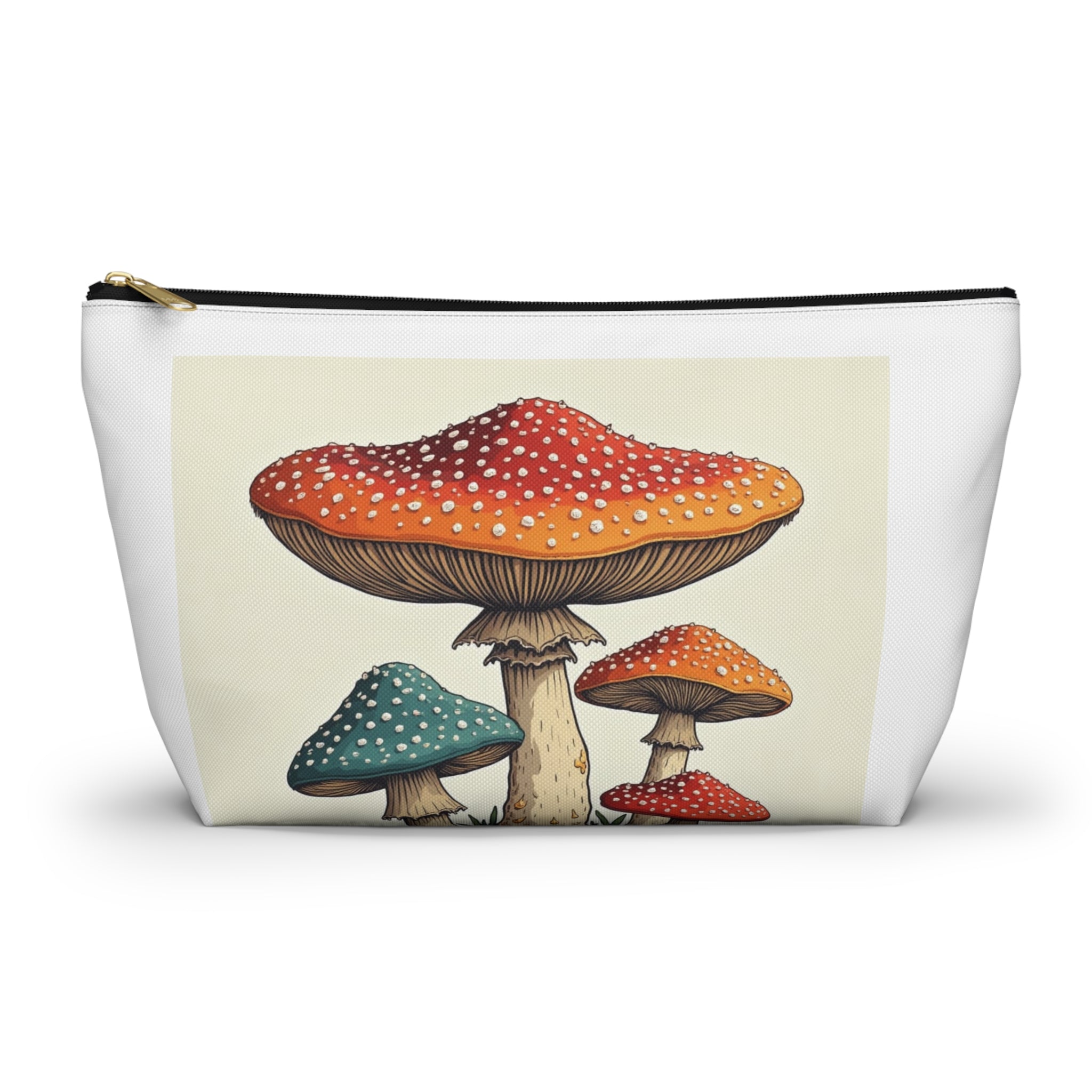 Mushroom Illustration Accessory Pouch — Cute Toadstool Cosmetic Bag