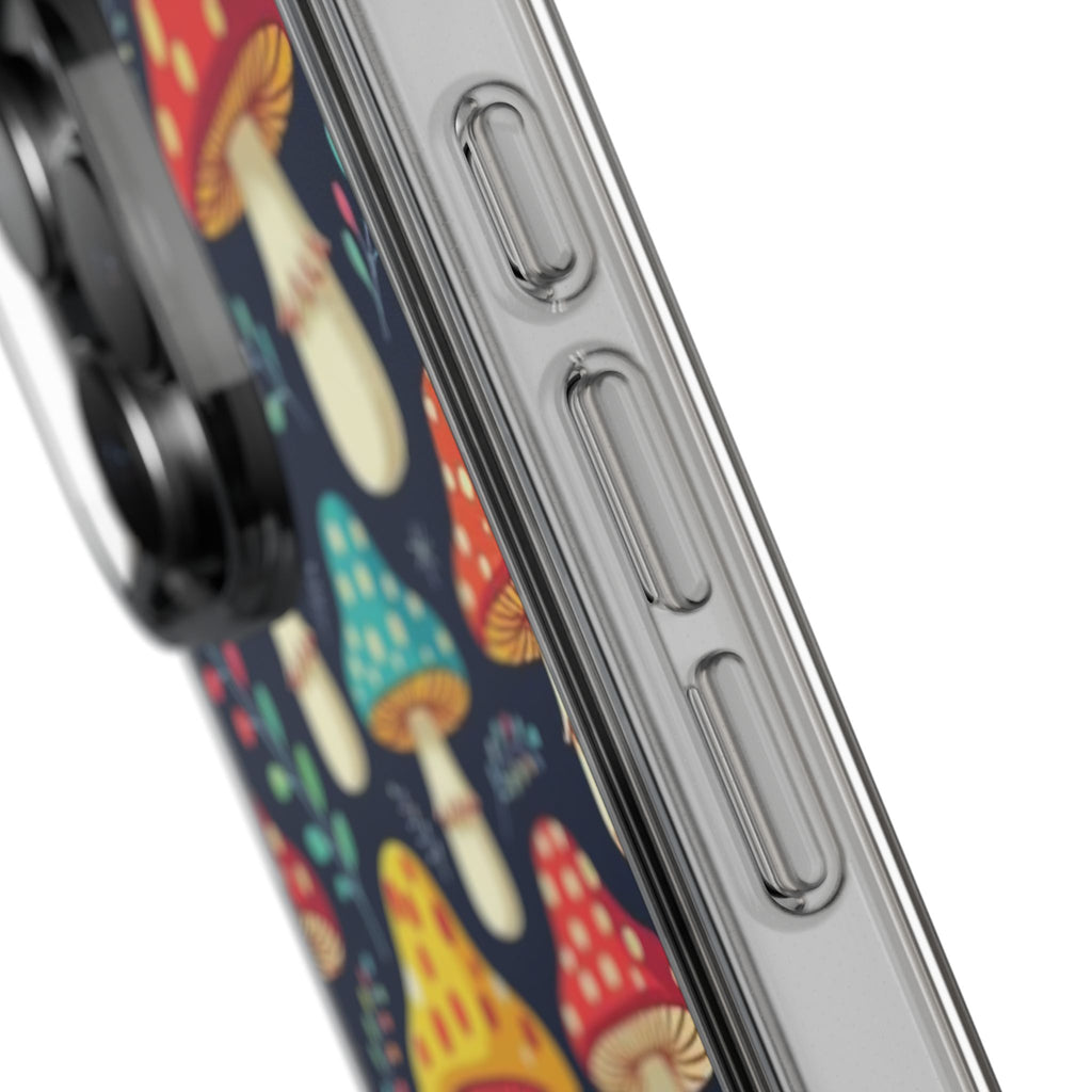 Phone Case: Mushroom Pattern Clear Phone Case — Colorful Toadstool Floral Design