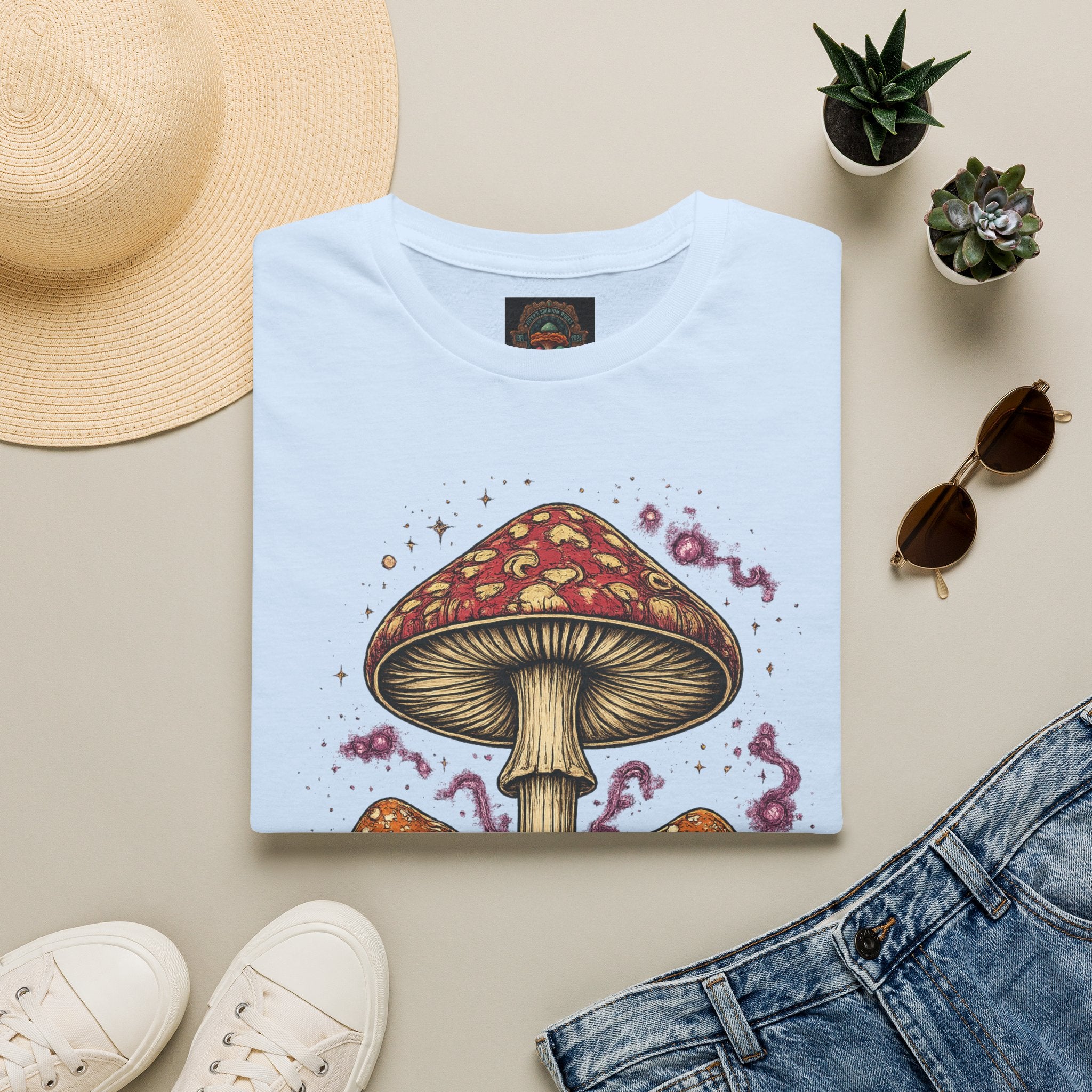 City: Vancouver Mushroom Illustration T-Shirt – Vintage Red Toadstool Graphic