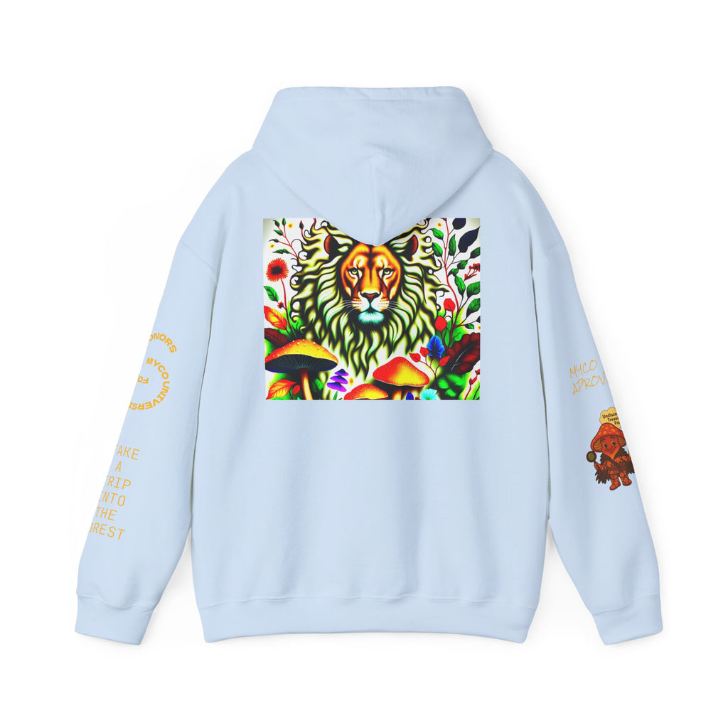 Myco University Lion & Mushroom Hoodie — Psychedelic Lion Graphic Pullover