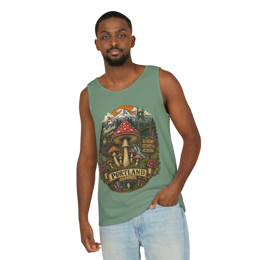 City: Portland Mushroom Tank Top — Vintage Forest Travel Graphic