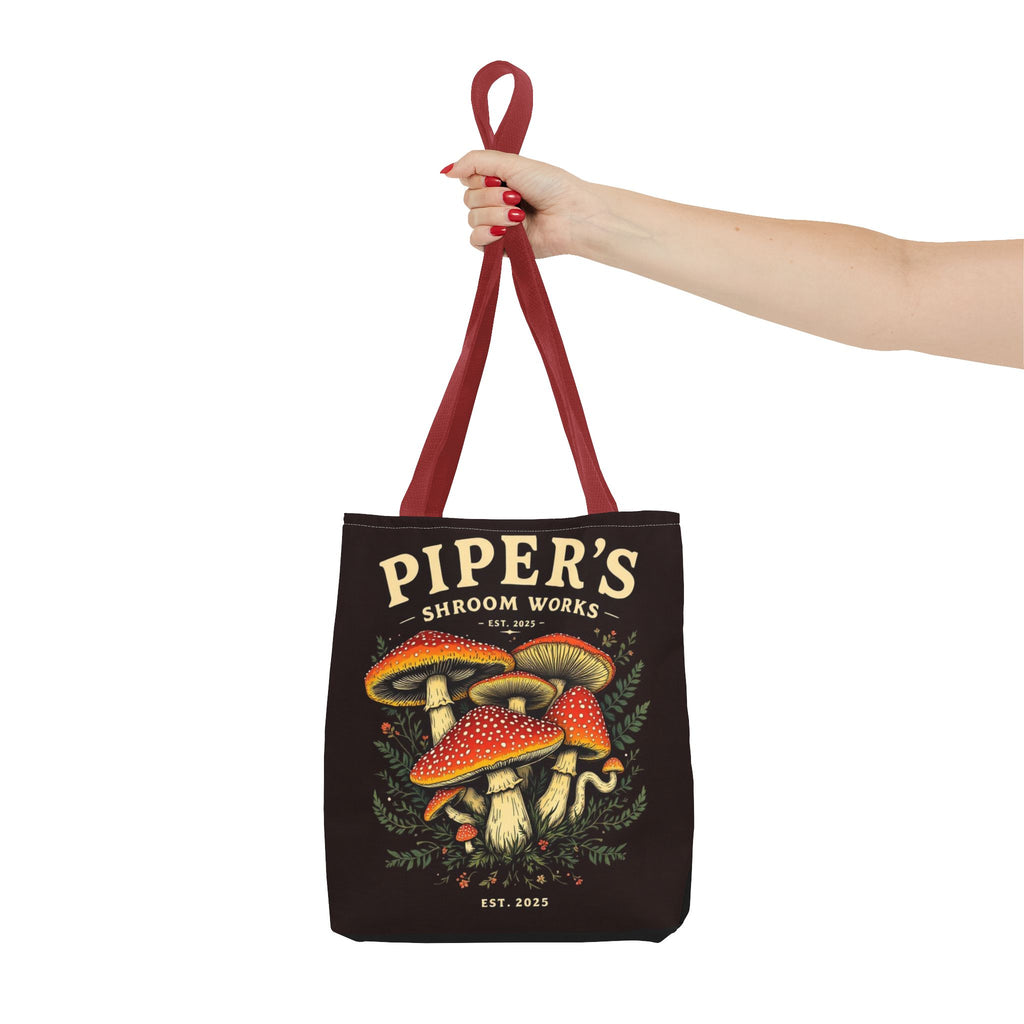 Mushroom Tote Bag — "Piper's Shroom Works" Vintage Fungi Market Shopper