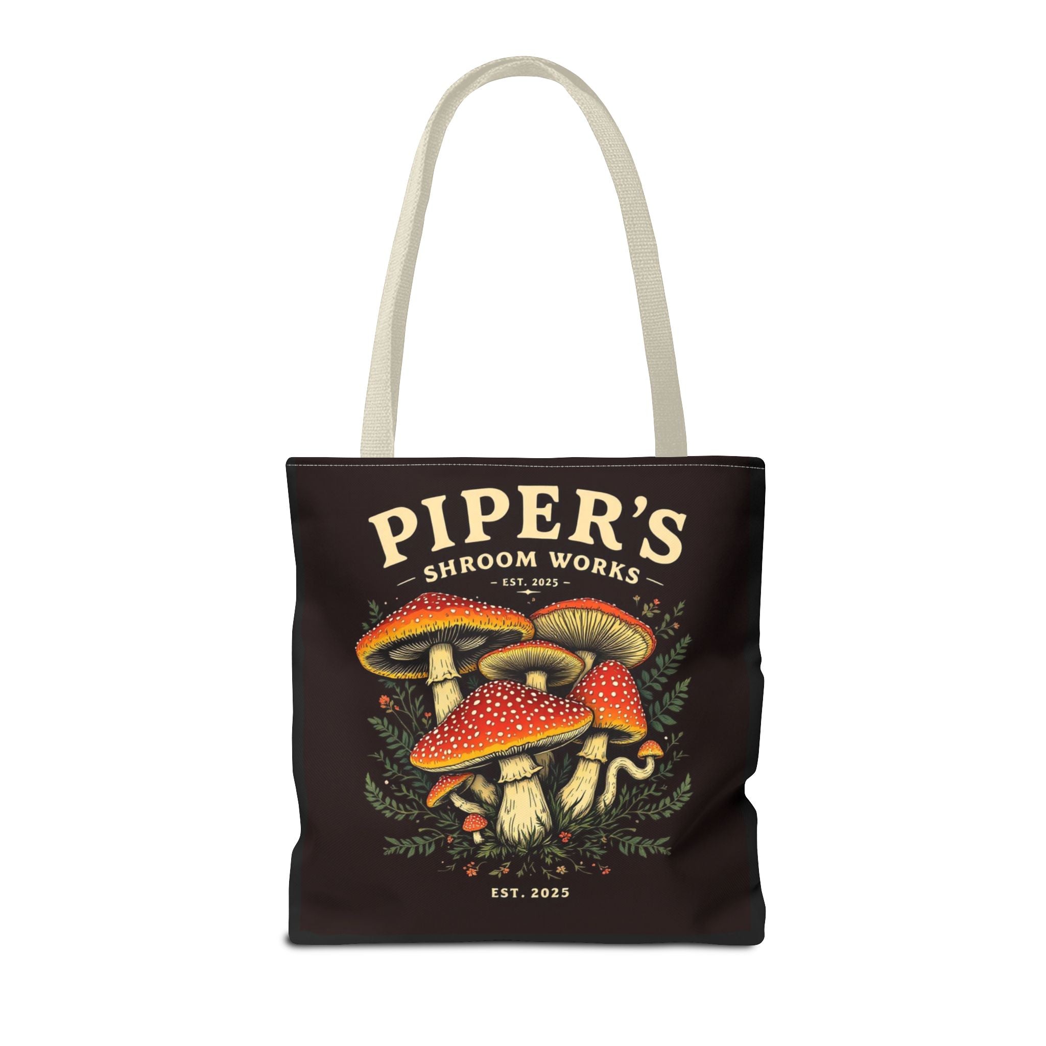 Mushroom Tote Bag — "Piper's Shroom Works" Vintage Fungi Market Shopper