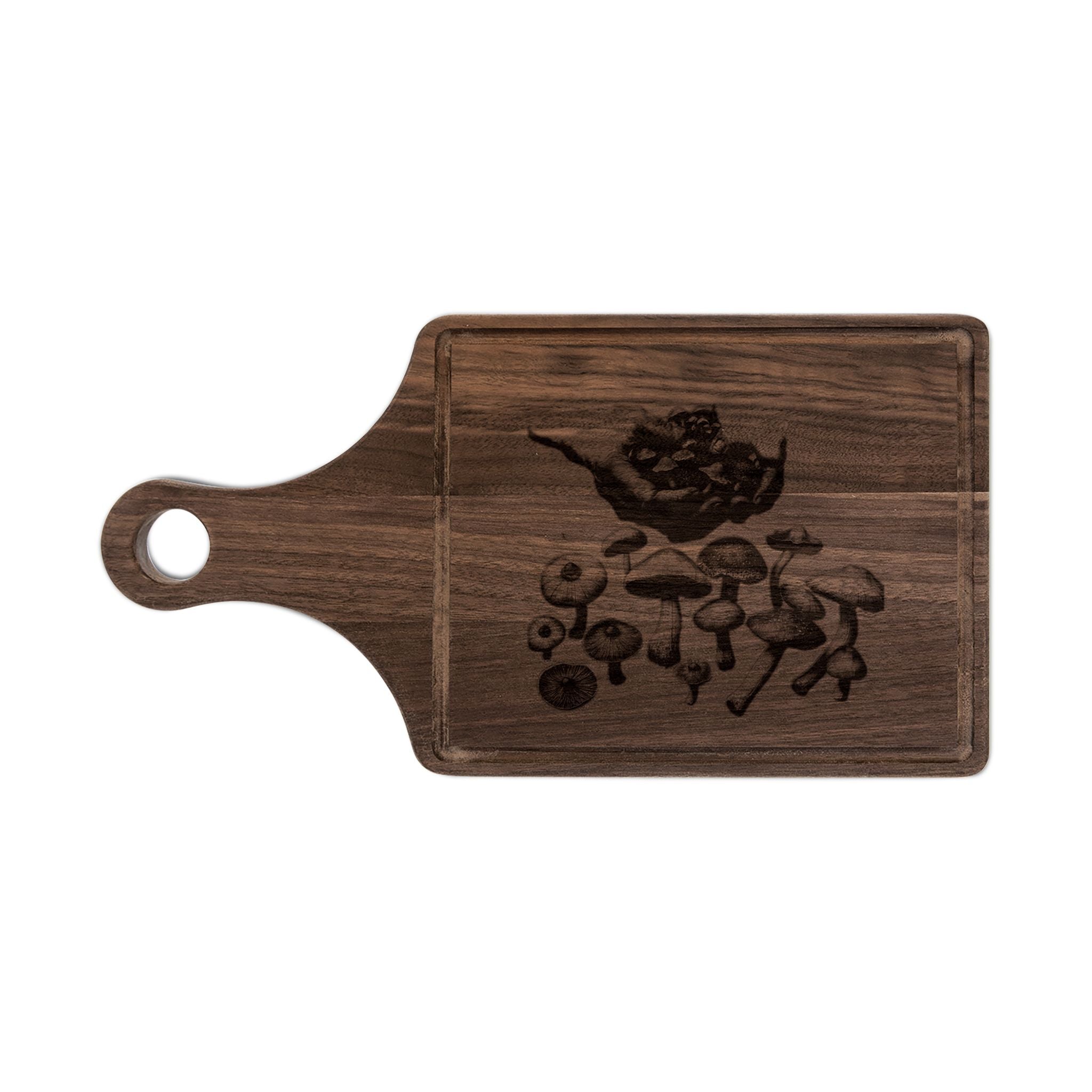 Engraved Mushroom Wooden Cutting Board — Rustic Kitchen Serving & Prep Board