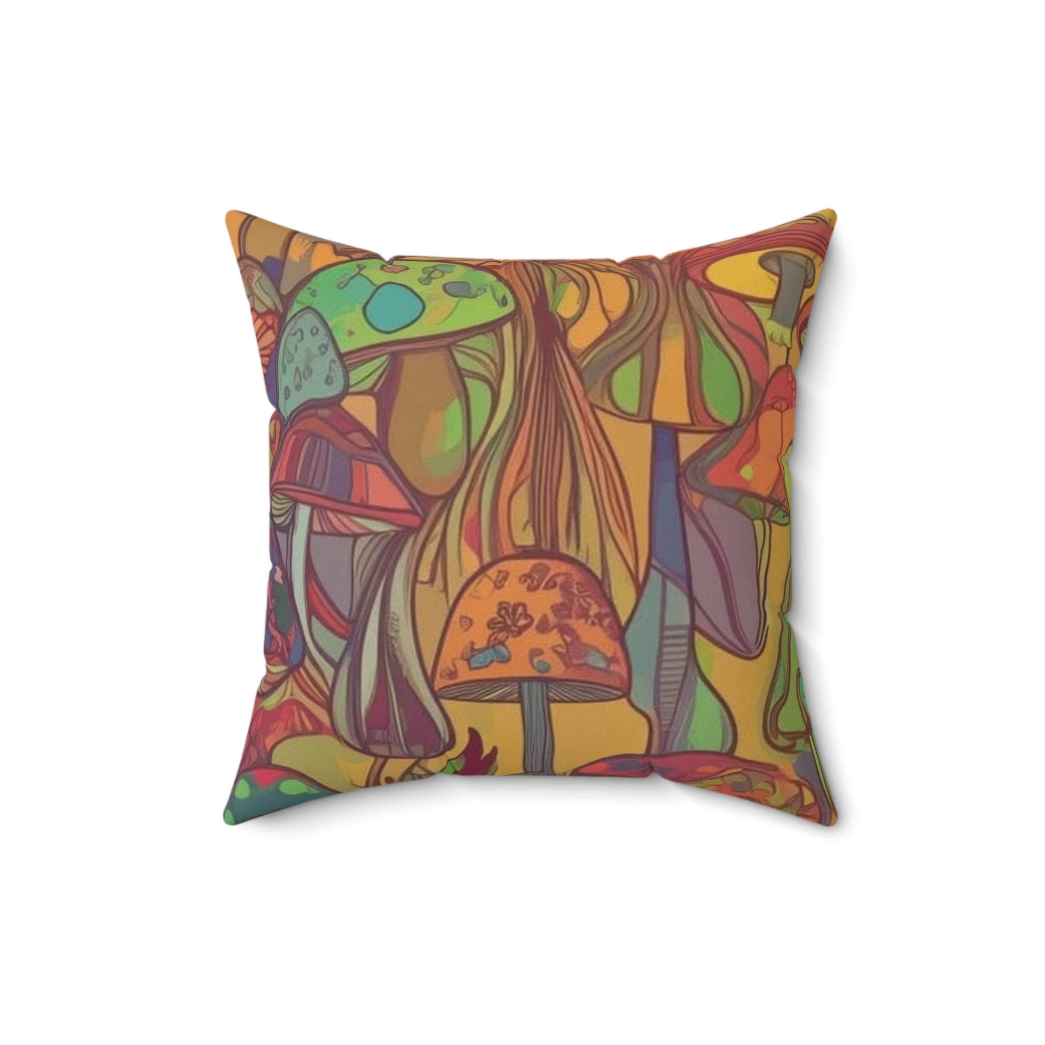 Pillow: Vibrant Mushroom Art Pillow - Boho Home Decor, Cozy Throw Cushion, Gift for Nature Lovers, Colorful Cushions for Living Room