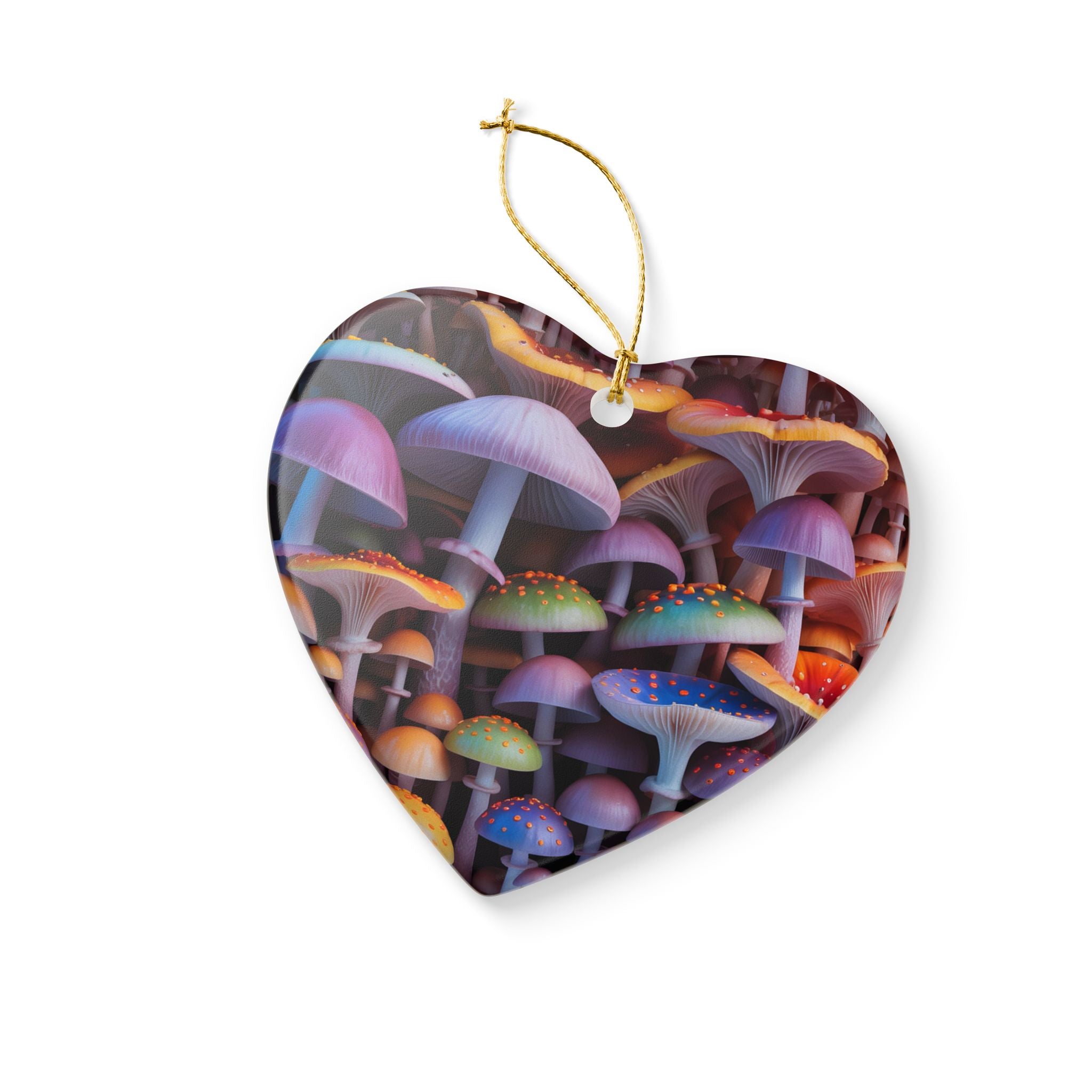 Ceramic Ornament: Heart Ceramic Ornament Colorful Psychedelic Mushroom Decoration