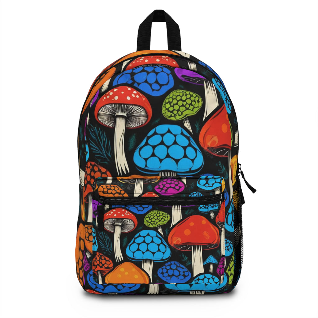 Colorful Psychedelic Mushroom Backpack — Vibrant Fungi Print School & Travel Bag