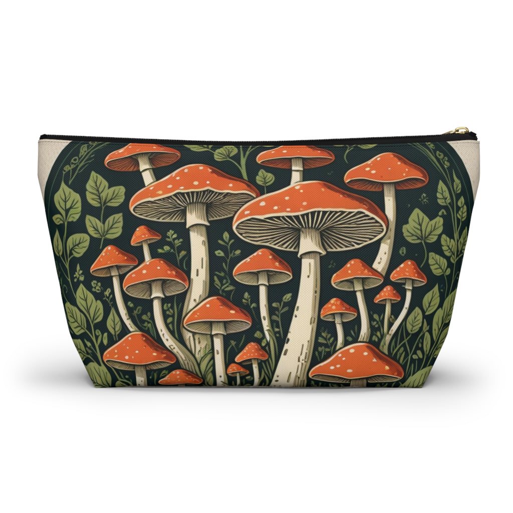Mushroom Forest Accessory Pouch — Botanical Zip Makeup Bag