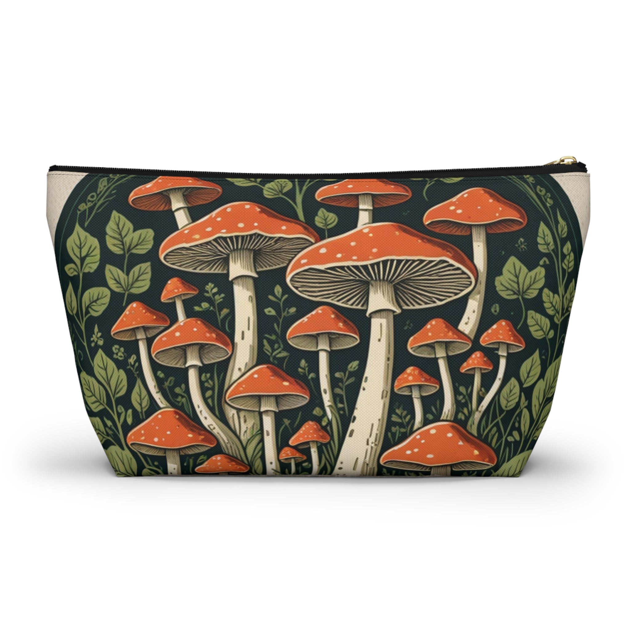 Mushroom Forest Accessory Pouch — Botanical Zip Makeup Bag