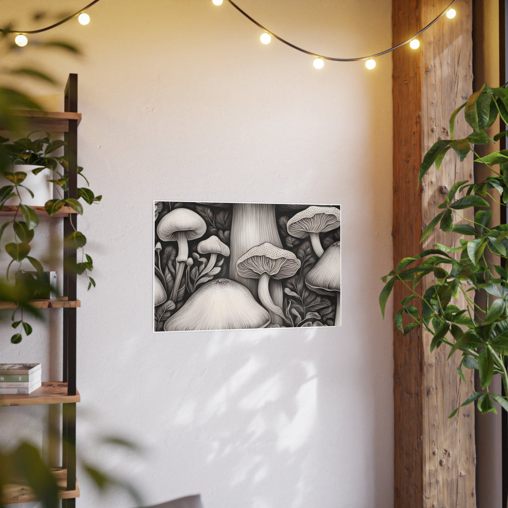 Poster: Mushroom Illustration Poster — Botanical Fungi Art Print