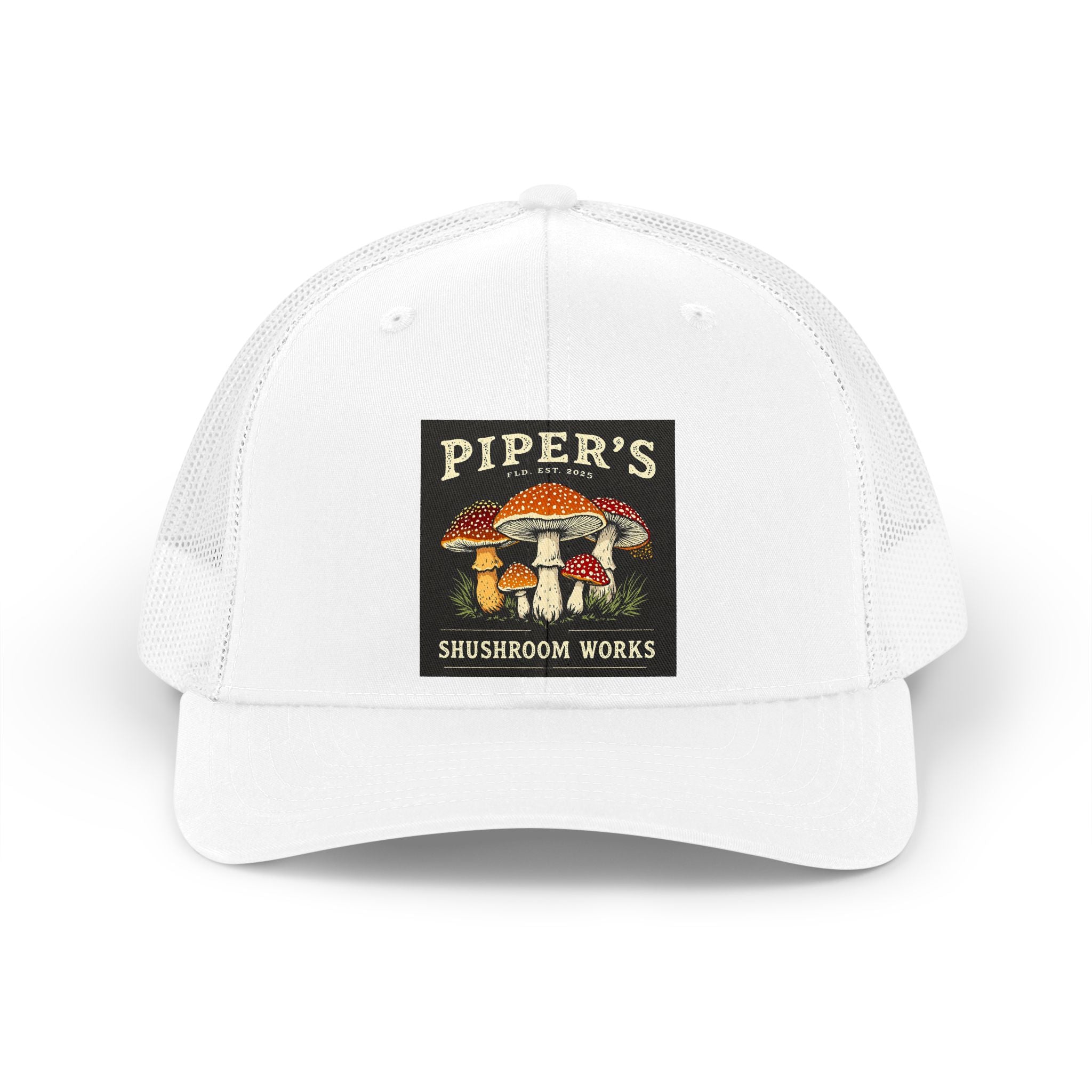 Retro Mushroom Trucker Hat — "Piper's" Vintage Patch Cap