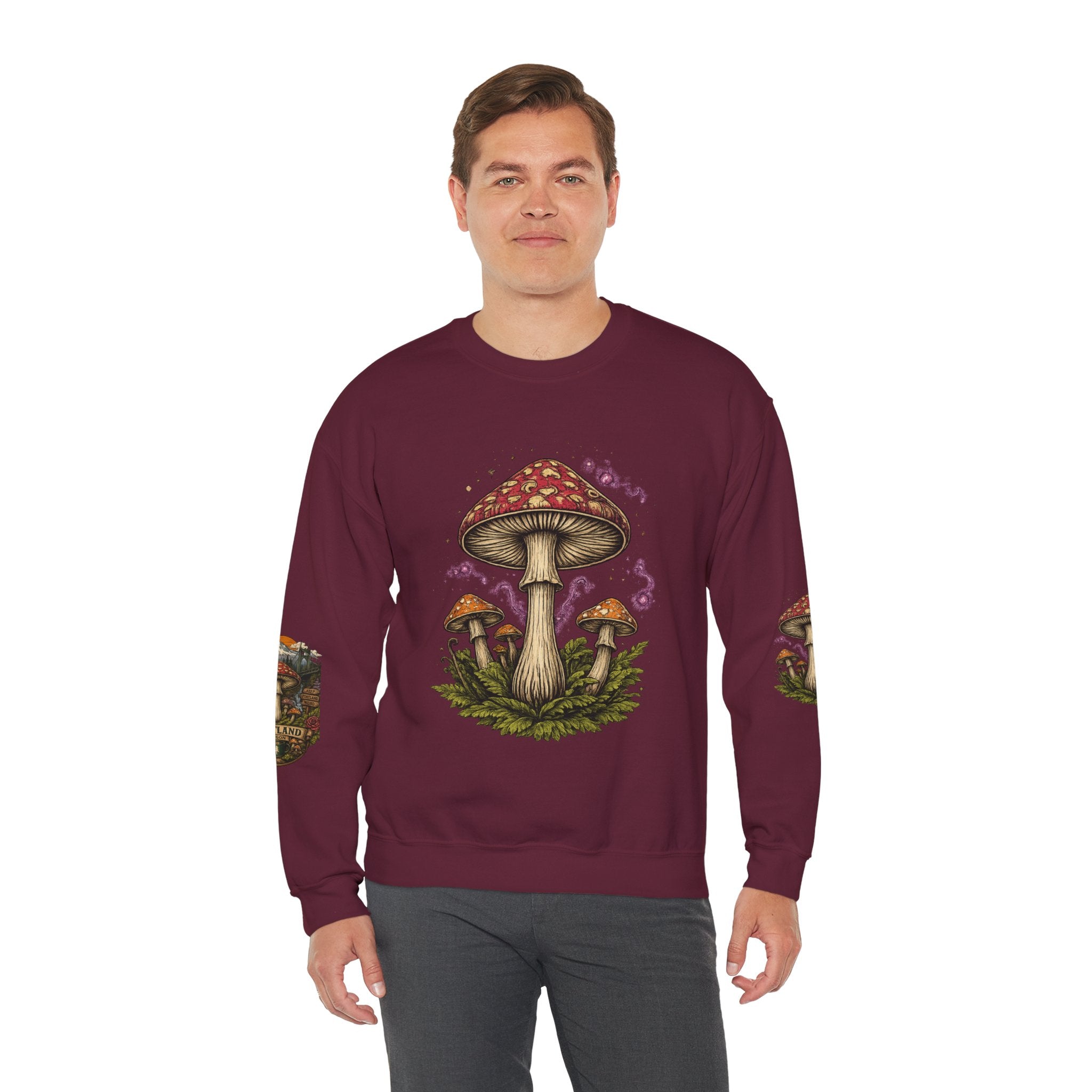 City: Portland Mushroom Crewneck Sweatshirt Vintage Psychedelic Fungi Graphic