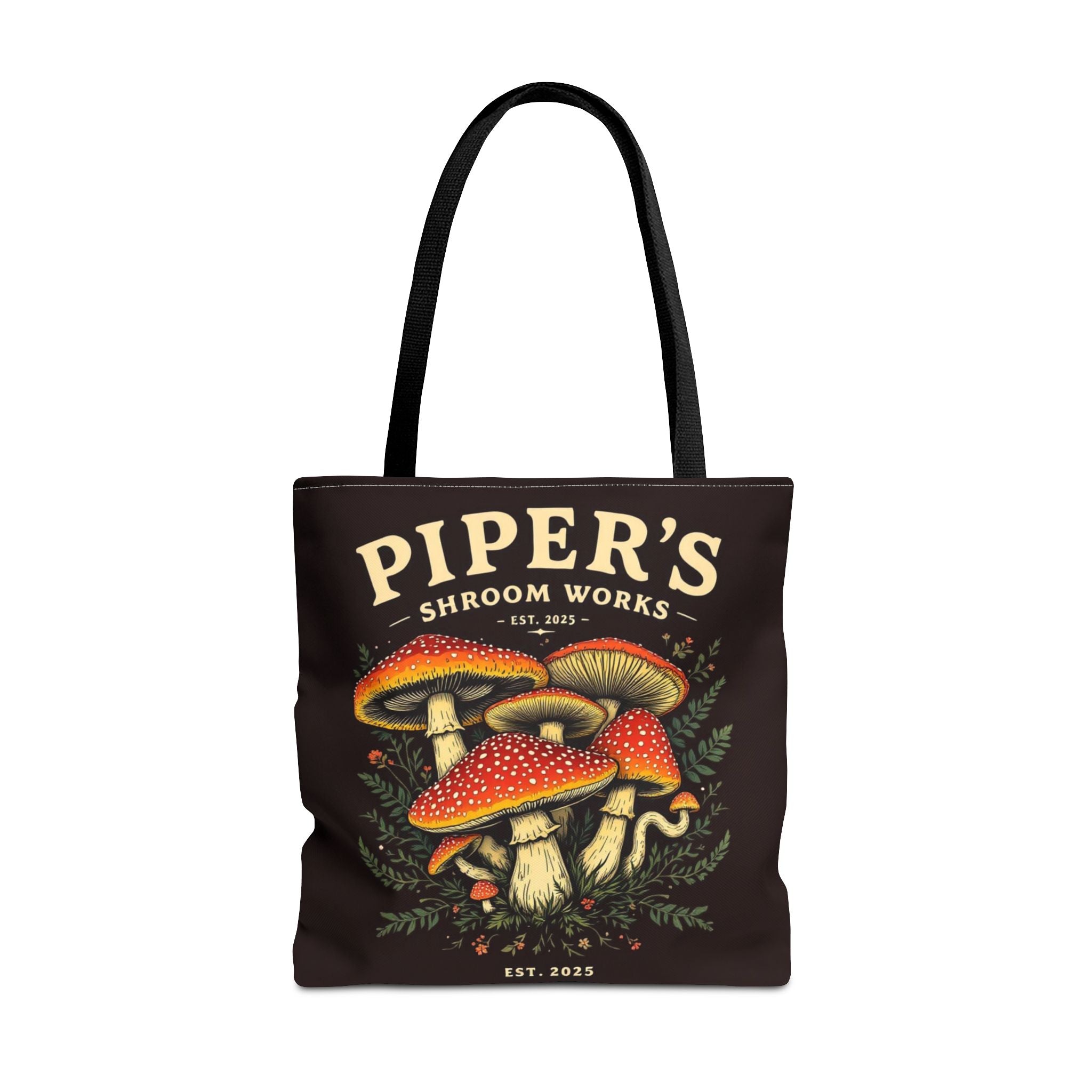 Mushroom Tote Bag — "Piper's Shroom Works" Vintage Fungi Market Shopper