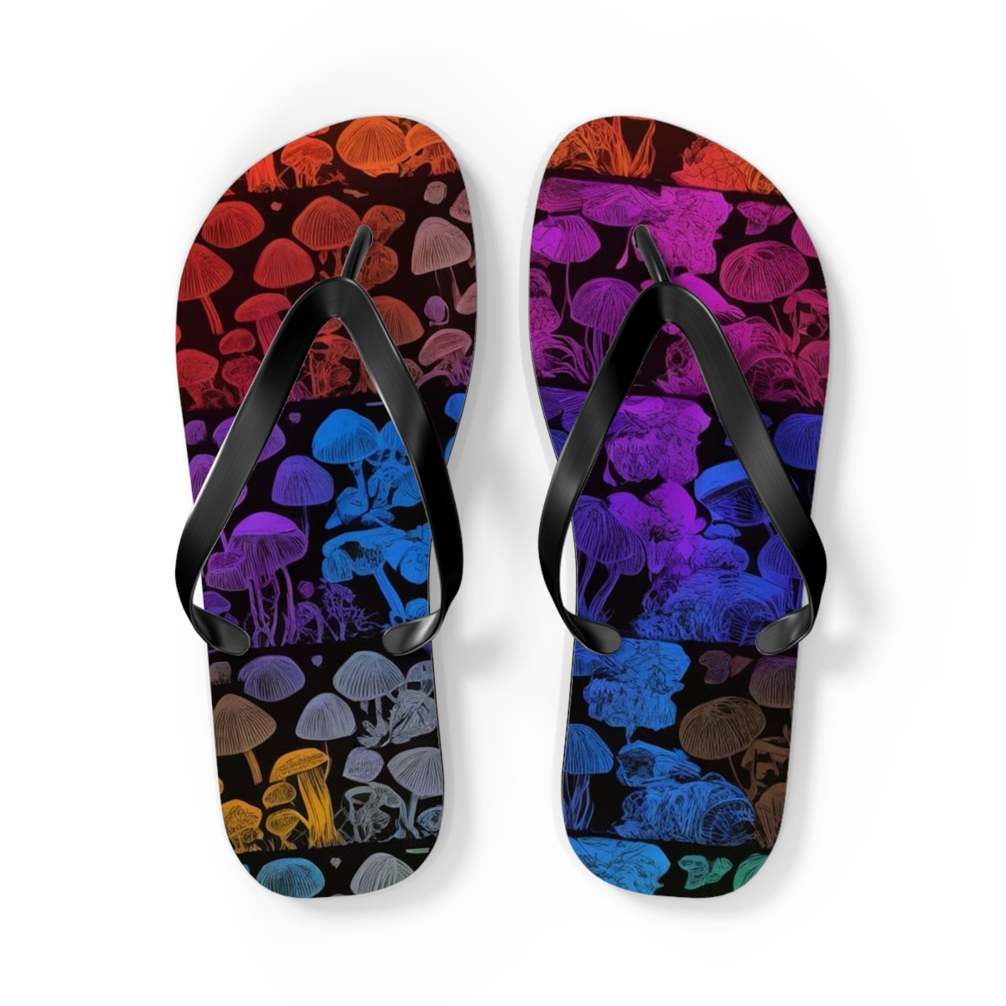 Rainbow Psychedelic Mushroom Flip Flops – Colorful Jellyfish & Mushroom Beach Sandals