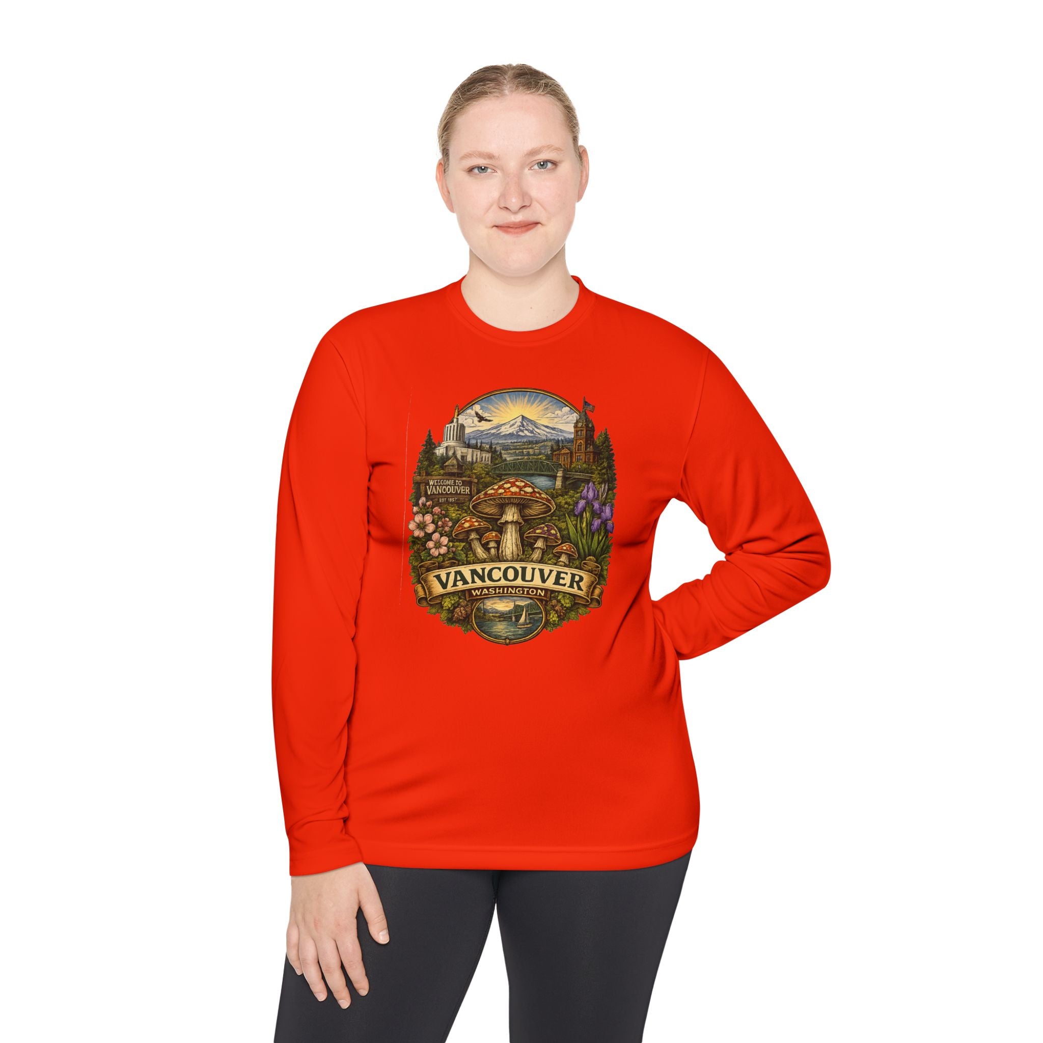 Vancouver Nature Long Sleeve Tee — Scenic Mountains & Mushroom Art