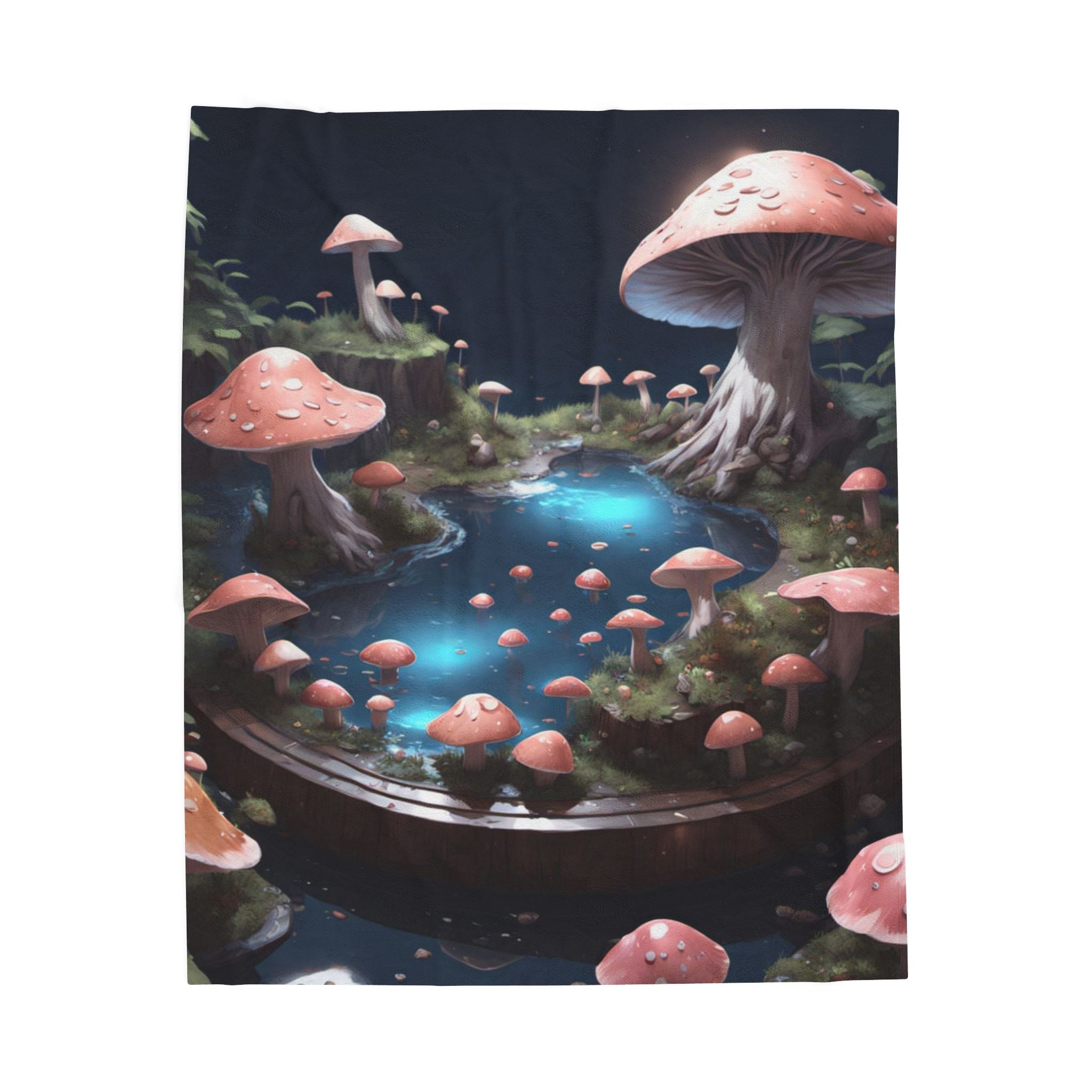Mushroom Fairy Pond Velveteen Plush Blanket