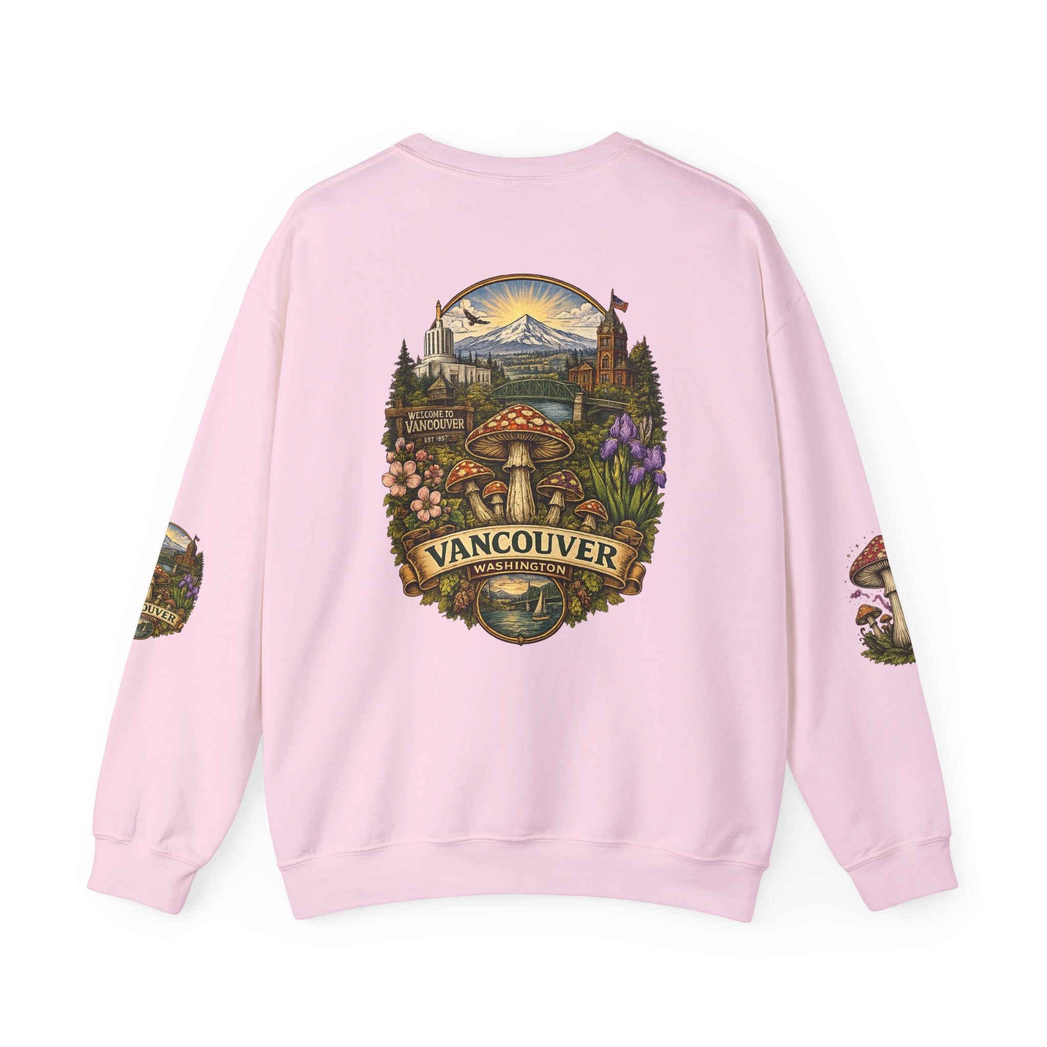 City:  Vancouver Crewneck Sweatshirt — Scenic Pacific Northwest Fungi Design